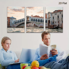 2D flat 1pc Venice Rialto Bridge Italy Canal Scene Wall Decor Living Room Bedroom Modern Farmhouse Rustic Gallery Wrapped Canvas Print Art