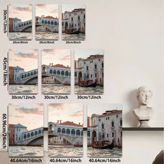 2D flat 1pc Venice Rialto Bridge Italy Canal Scene Wall Decor Living Room Bedroom Modern Farmhouse Rustic Gallery Wrapped Canvas Print Art