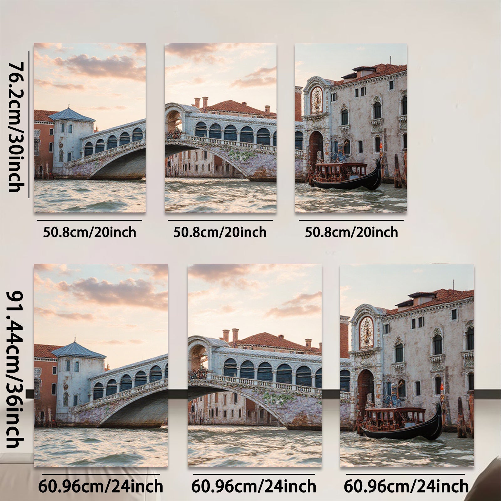 2D flat 1pc Venice Rialto Bridge Italy Canal Scene Wall Decor Living Room Bedroom Modern Farmhouse Rustic Gallery Wrapped Canvas Print Art