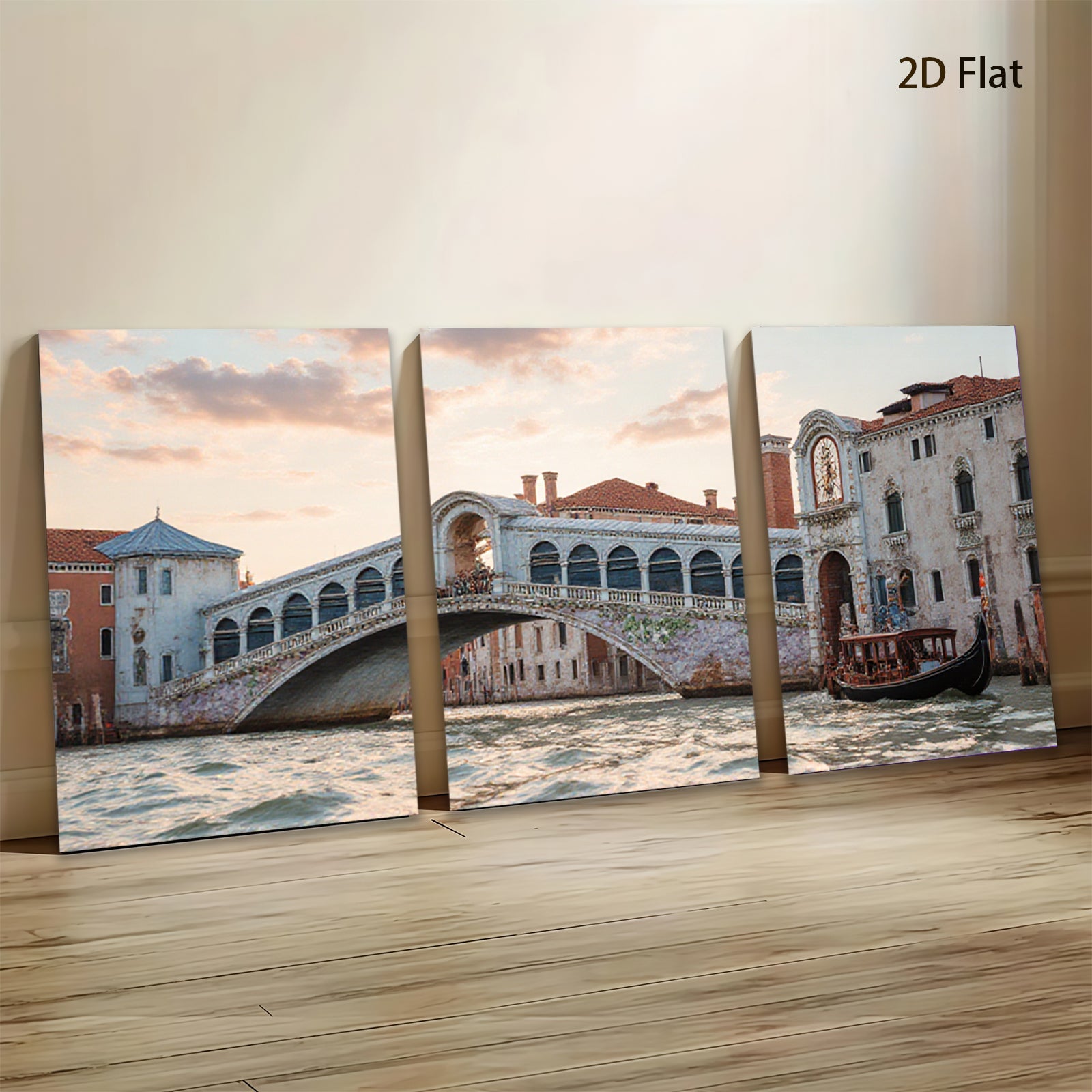 2D flat 1pc Venice Rialto Bridge Italy Canal Scene Wall Decor Living Room Bedroom Modern Farmhouse Rustic Gallery Wrapped Canvas Print Art