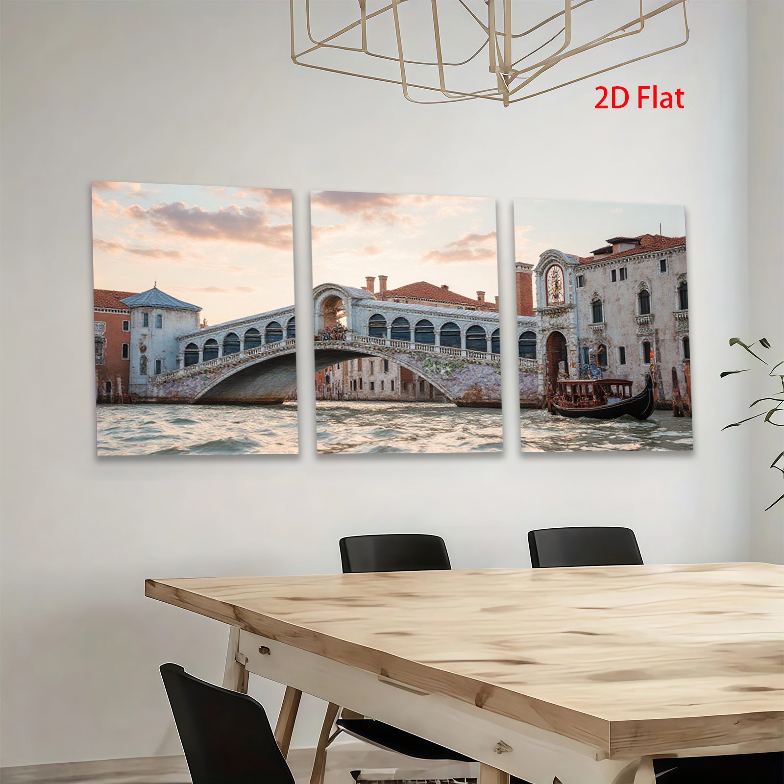 2D flat 1pc Venice Rialto Bridge Italy Canal Scene Wall Decor Living Room Bedroom Modern Farmhouse Rustic Gallery Wrapped Canvas Print Art