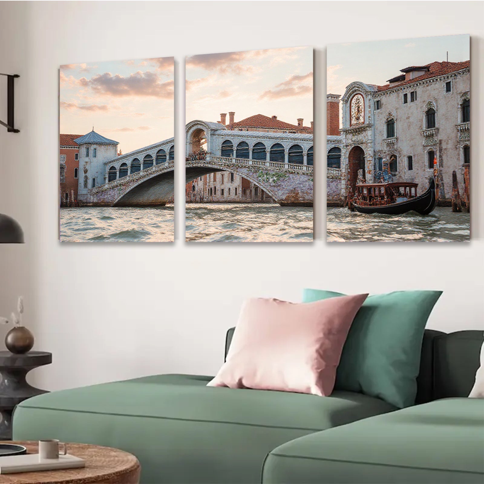 2D flat 1pc Venice Rialto Bridge Italy Canal Scene Wall Decor Living Room Bedroom Modern Farmhouse Rustic Gallery Wrapped Canvas Print Art