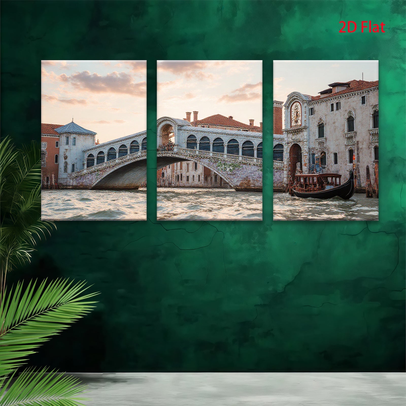 2D flat 1pc Venice Rialto Bridge Italy Canal Scene Wall Decor Living Room Bedroom Modern Farmhouse Rustic Gallery Wrapped Canvas Print Art