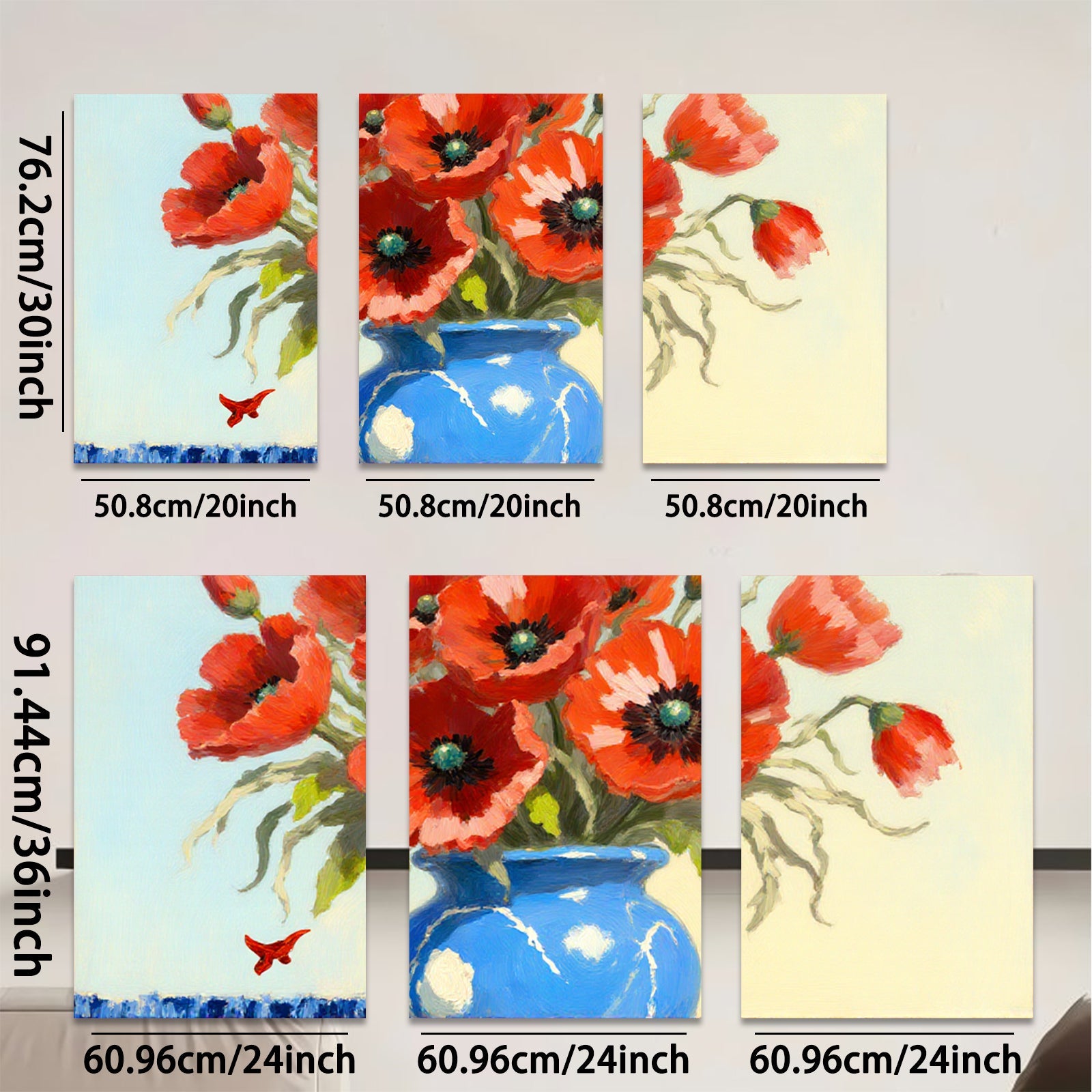 2D flat 1pc Vibrant Blue Vase with Red Poppies Floral Still Life Wall Decor for Living Room Bedroom Bathroom Modern Farmhouse Style Canvas Prints