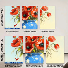 2D flat 1pc Vibrant Blue Vase with Red Poppies Floral Still Life Wall Decor for Living Room Bedroom Bathroom Modern Farmhouse Style Canvas Prints