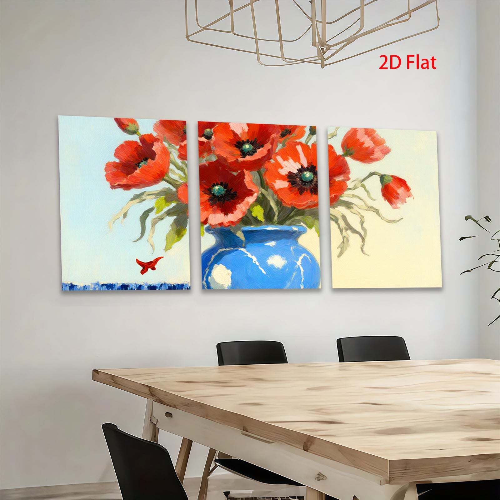 2D flat 1pc Vibrant Blue Vase with Red Poppies Floral Still Life Wall Decor for Living Room Bedroom Bathroom Modern Farmhouse Style Canvas Prints