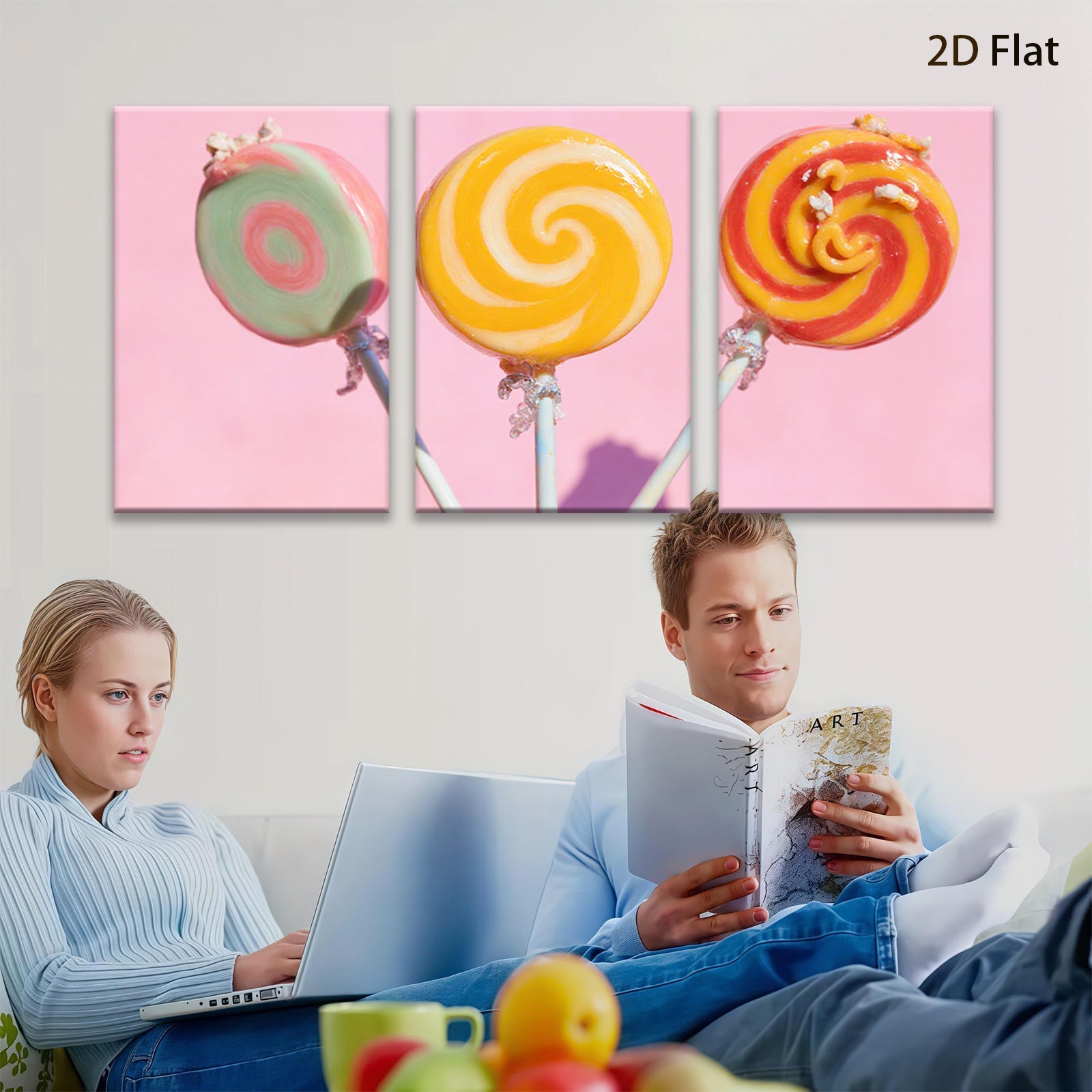2D flat 1pc Vibrant Candy Swirls Retro Kitchen Wall Art Dining Room Decor Gallery Wrapped Canvas Prints for Living Room Bedroom Modern Farmhouse Style