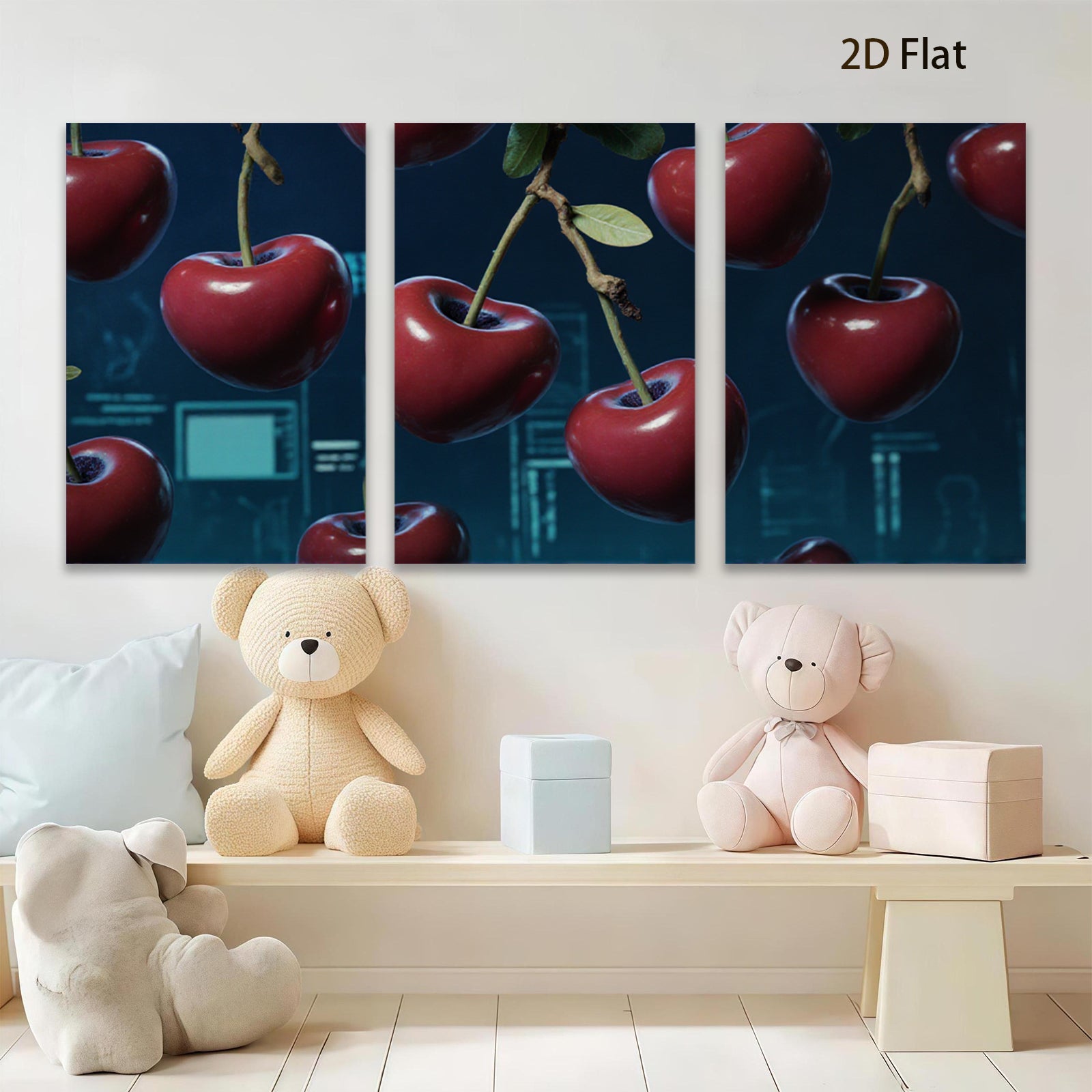 2D flat 1pc Vibrant Cherry Still Life Modern Farmhouse Wall Decor for Living Room Bedroom Kitchen Home Office Gallery Wrapped Canvas Prints Ready to Hang