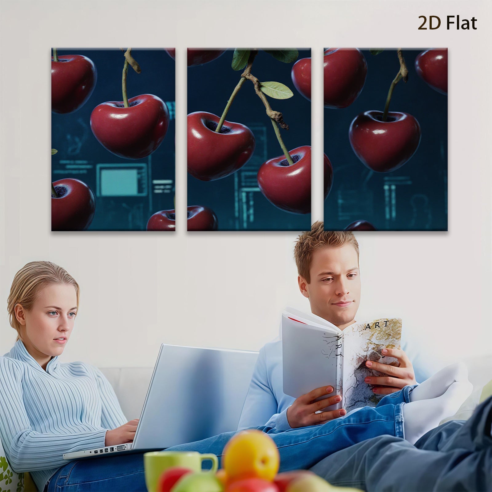 2D flat 1pc Vibrant Cherry Still Life Modern Farmhouse Wall Decor for Living Room Bedroom Kitchen Home Office Gallery Wrapped Canvas Prints Ready to Hang