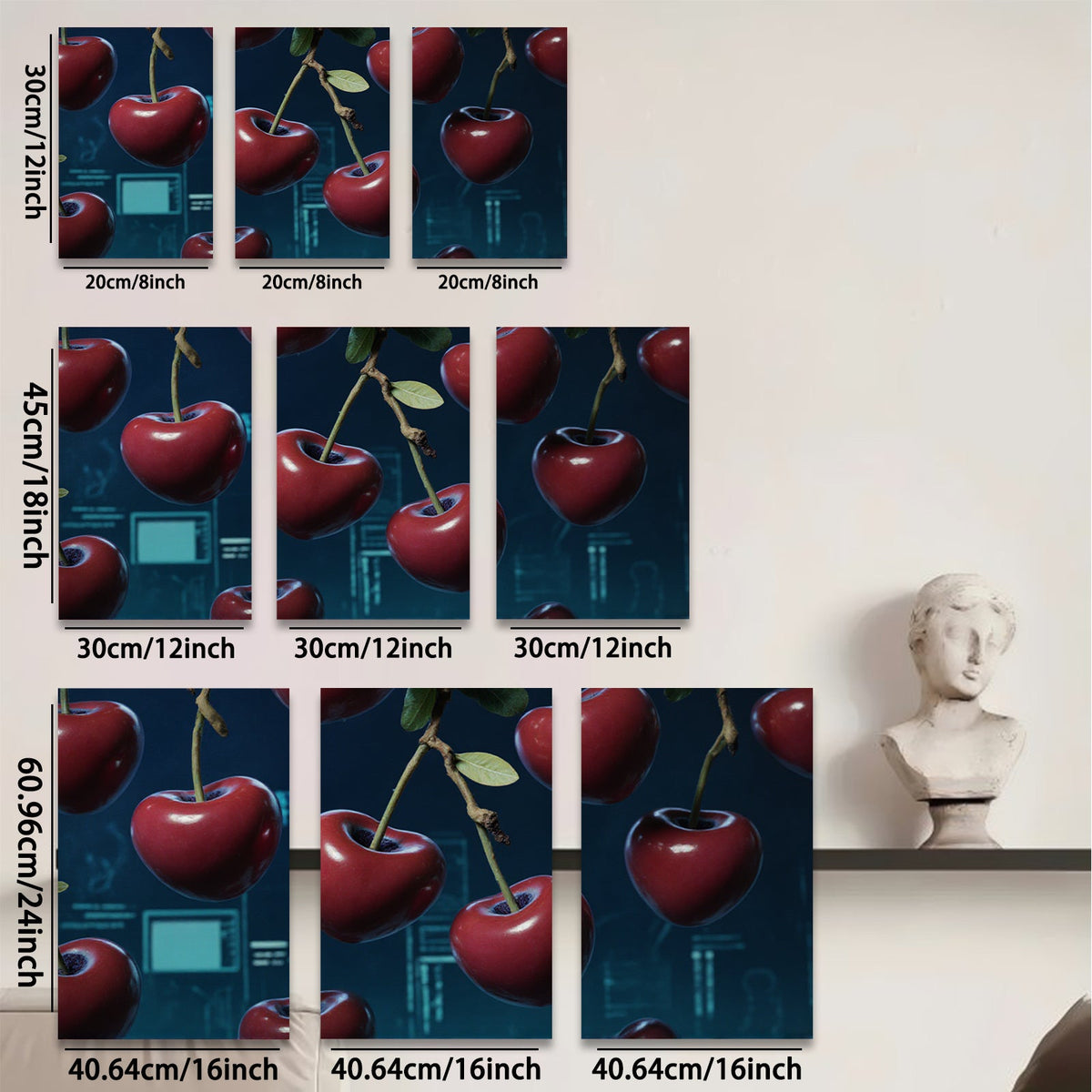 2D flat 1pc Vibrant Cherry Still Life Modern Farmhouse Wall Decor for Living Room Bedroom Kitchen Home Office Gallery Wrapped Canvas Prints Ready to Hang