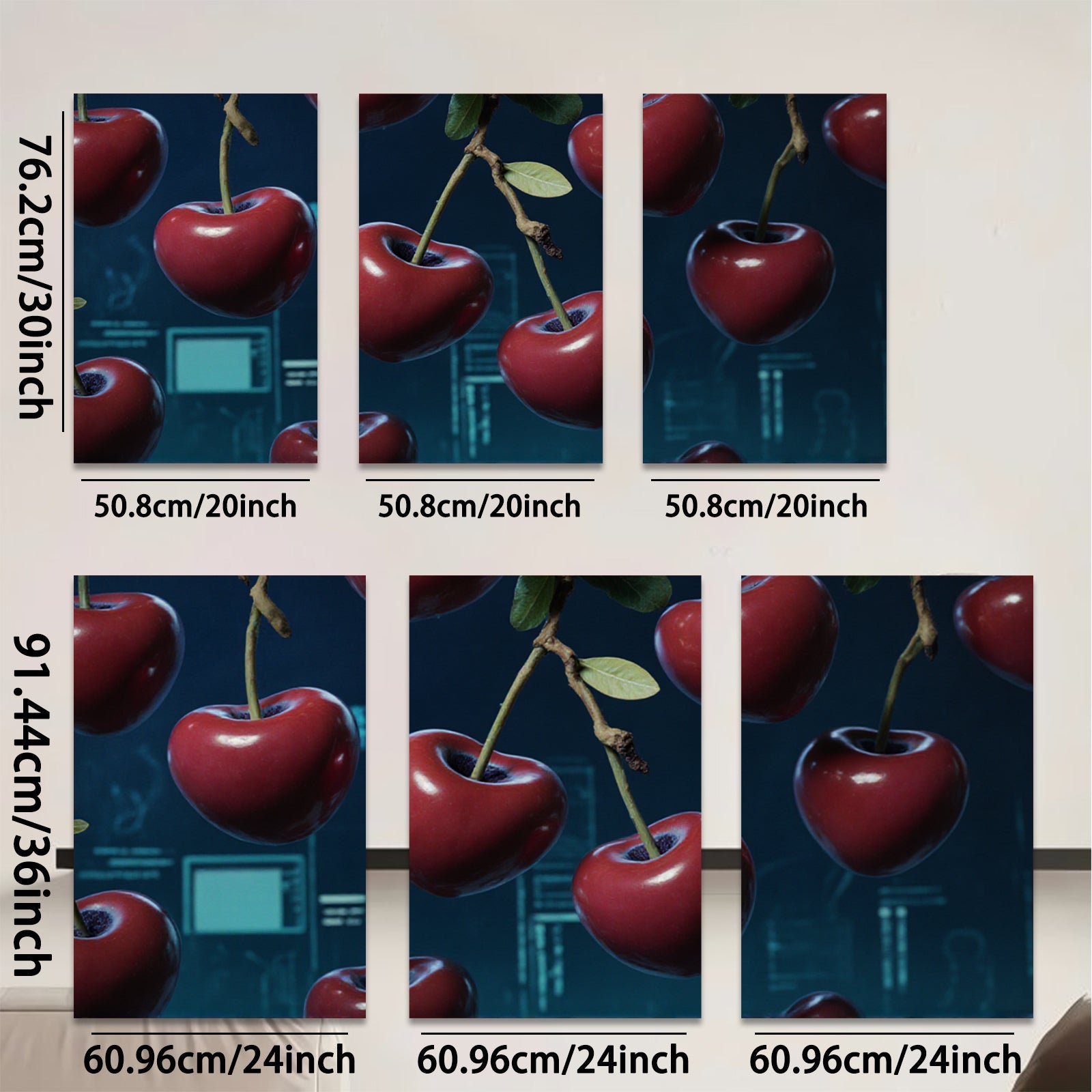 2D flat 1pc Vibrant Cherry Still Life Modern Farmhouse Wall Decor for Living Room Bedroom Kitchen Home Office Gallery Wrapped Canvas Prints Ready to Hang