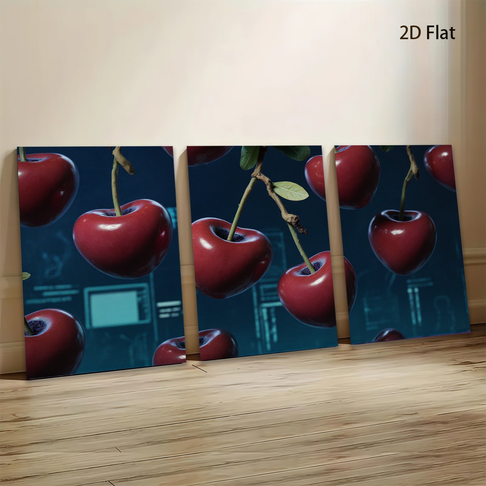 2D flat 1pc Vibrant Cherry Still Life Modern Farmhouse Wall Decor for Living Room Bedroom Kitchen Home Office Gallery Wrapped Canvas Prints Ready to Hang