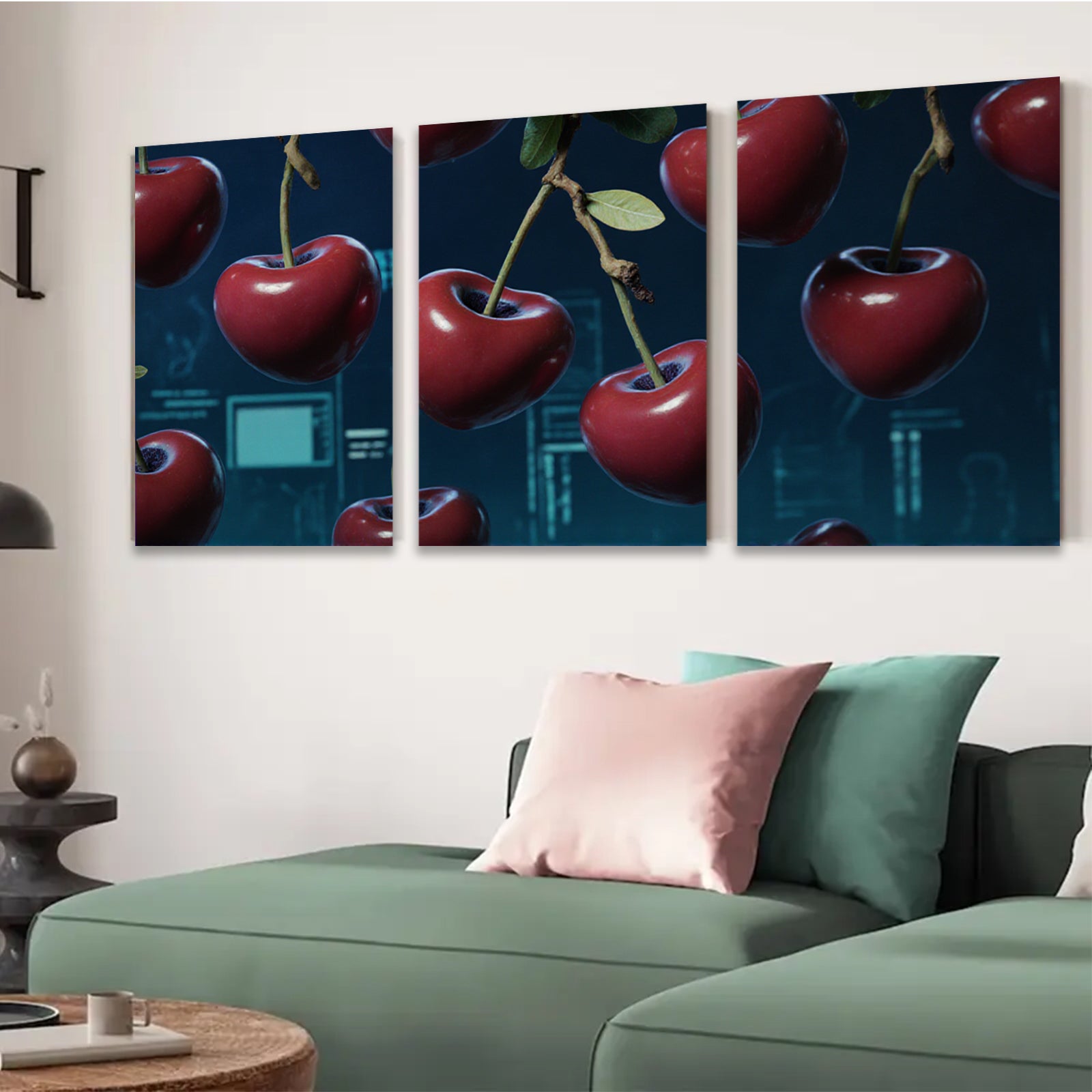 2D flat 1pc Vibrant Cherry Still Life Modern Farmhouse Wall Decor for Living Room Bedroom Kitchen Home Office Gallery Wrapped Canvas Prints Ready to Hang