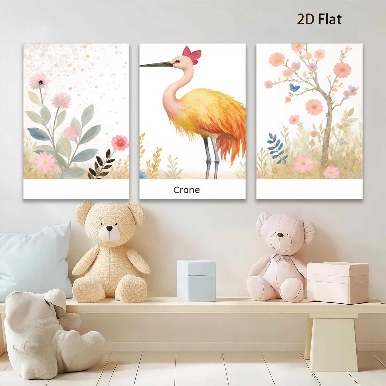 2D flat 1pc Vibrant Cranes Botanical Wall Art Living Room Bedroom Home Decor Farmhouse Style Canvas Prints Gallery Wrapped Ready to Hang