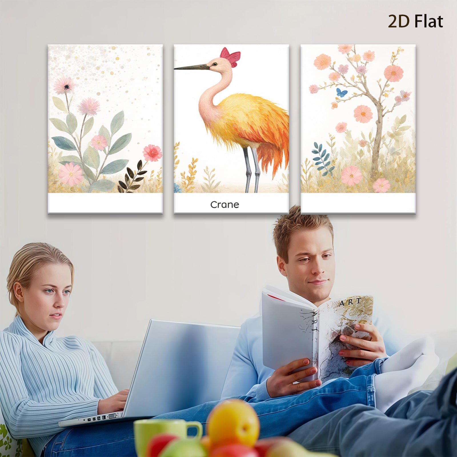 2D flat 1pc Vibrant Cranes Botanical Wall Art Living Room Bedroom Home Decor Farmhouse Style Canvas Prints Gallery Wrapped Ready to Hang
