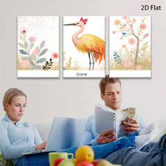 2D flat 1pc Vibrant Cranes Botanical Wall Art Living Room Bedroom Home Decor Farmhouse Style Canvas Prints Gallery Wrapped Ready to Hang