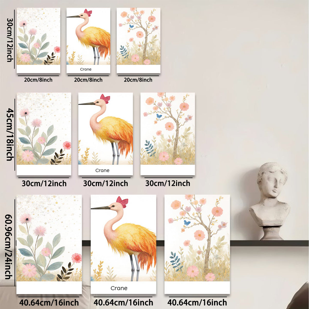 2D flat 1pc Vibrant Cranes Botanical Wall Art Living Room Bedroom Home Decor Farmhouse Style Canvas Prints Gallery Wrapped Ready to Hang