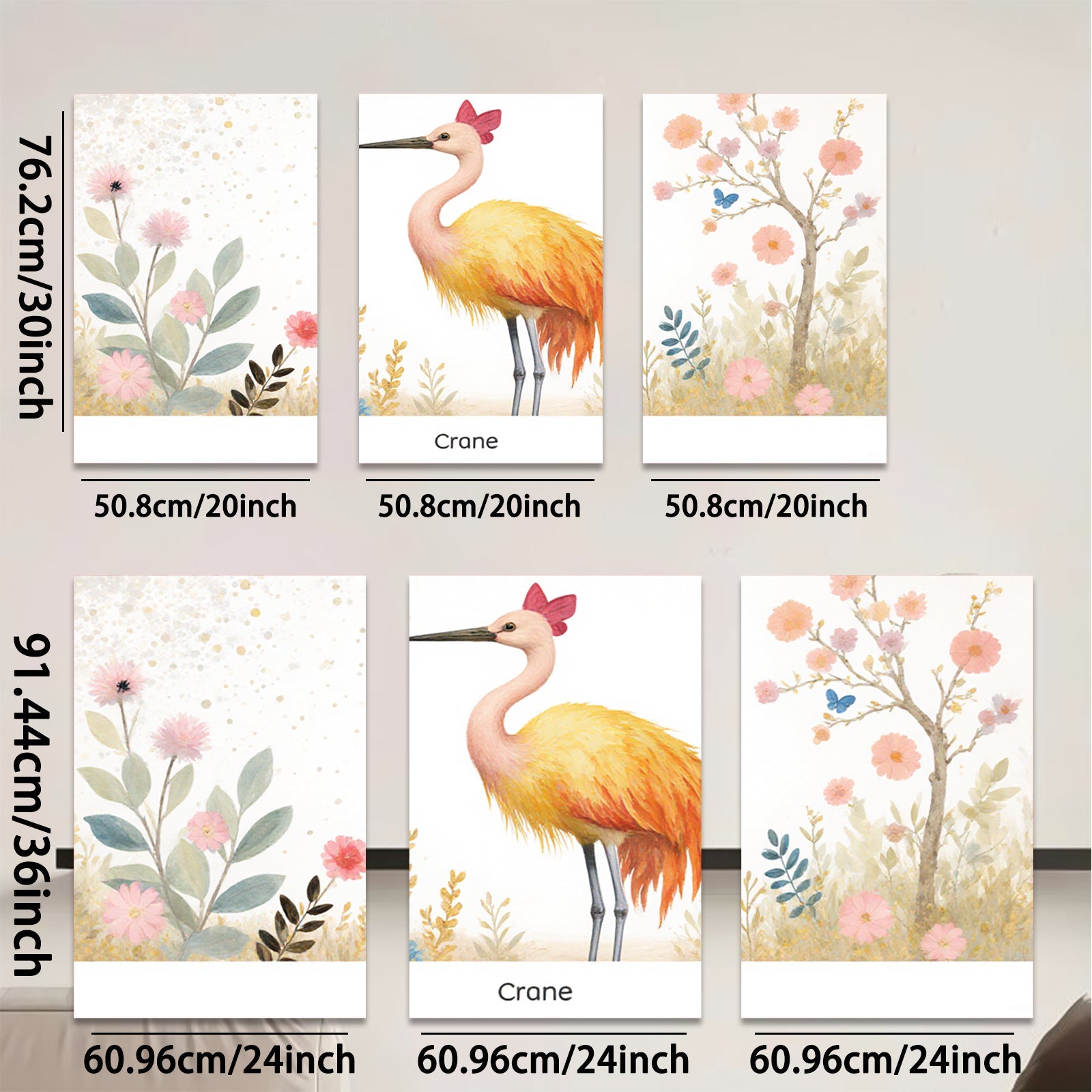 2D flat 1pc Vibrant Cranes Botanical Wall Art Living Room Bedroom Home Decor Farmhouse Style Canvas Prints Gallery Wrapped Ready to Hang