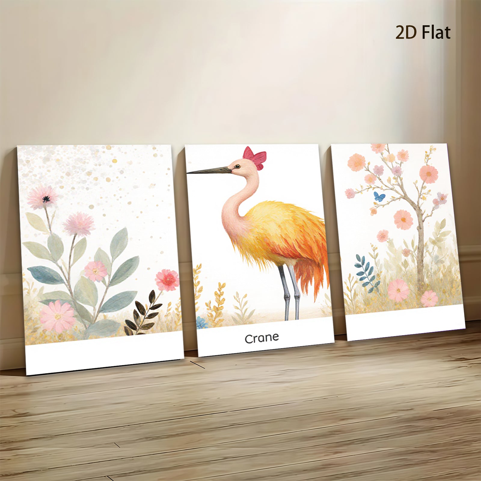 2D flat 1pc Vibrant Cranes Botanical Wall Art Living Room Bedroom Home Decor Farmhouse Style Canvas Prints Gallery Wrapped Ready to Hang