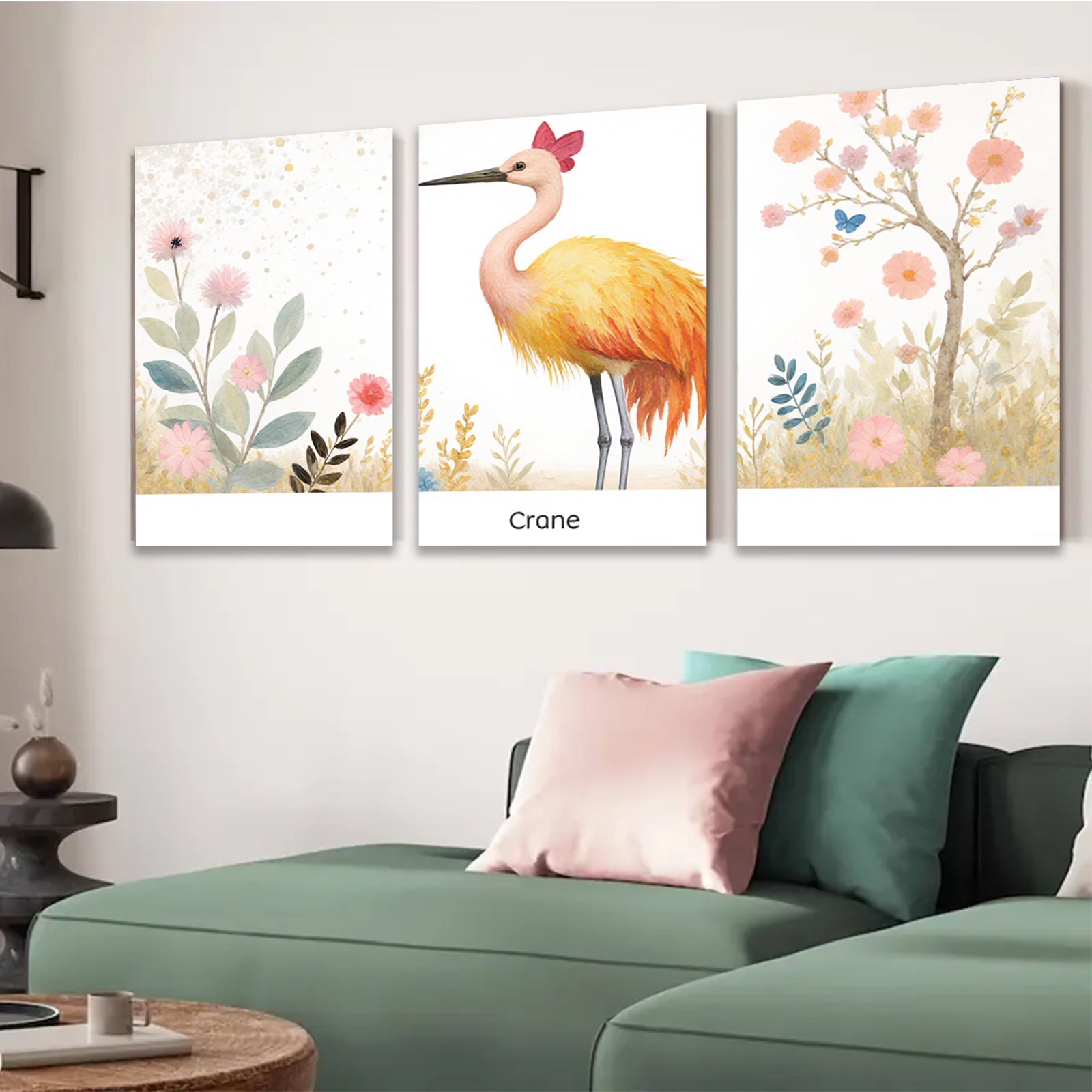 2D flat 1pc Vibrant Cranes Botanical Wall Art Living Room Bedroom Home Decor Farmhouse Style Canvas Prints Gallery Wrapped Ready to Hang