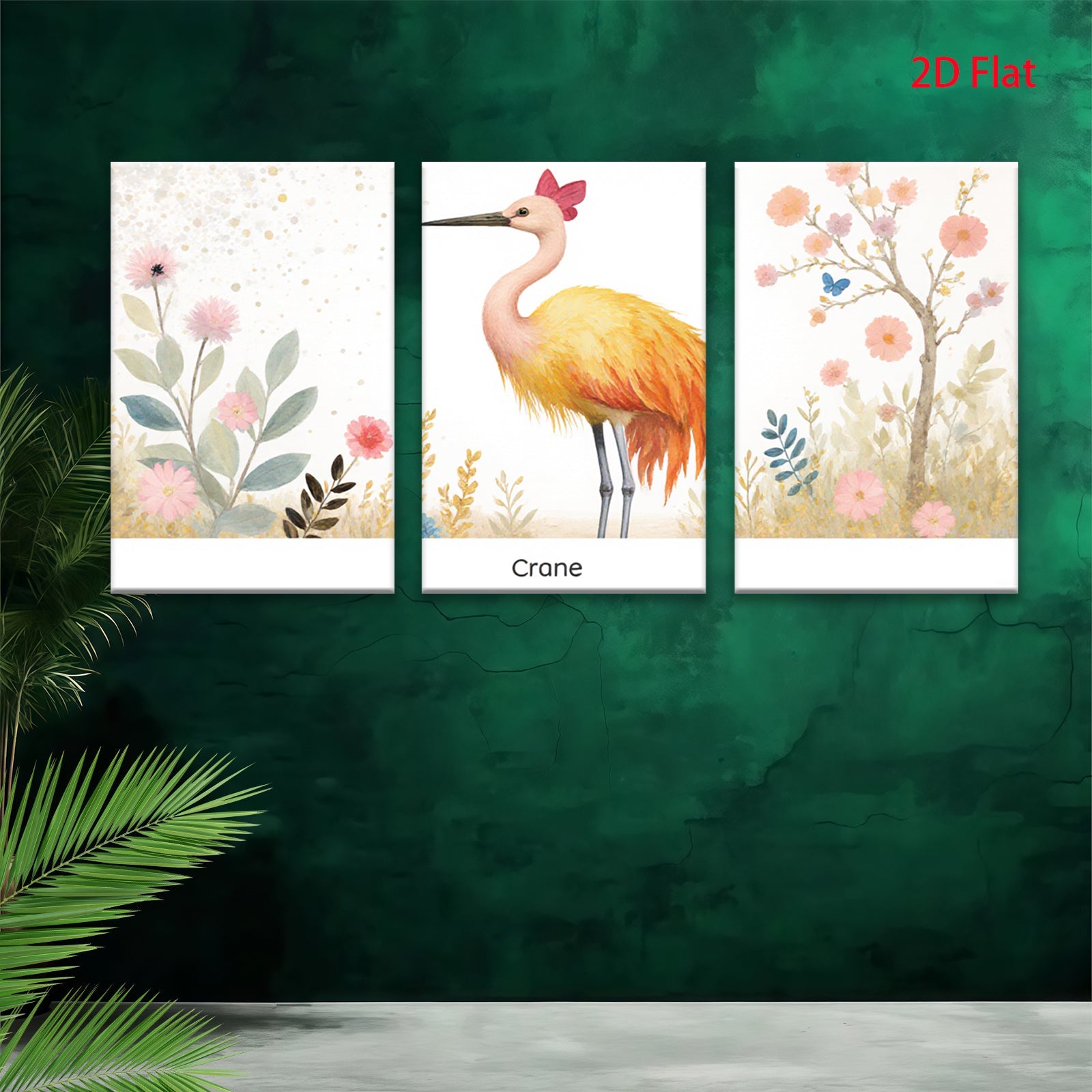 2D flat 1pc Vibrant Cranes Botanical Wall Art Living Room Bedroom Home Decor Farmhouse Style Canvas Prints Gallery Wrapped Ready to Hang