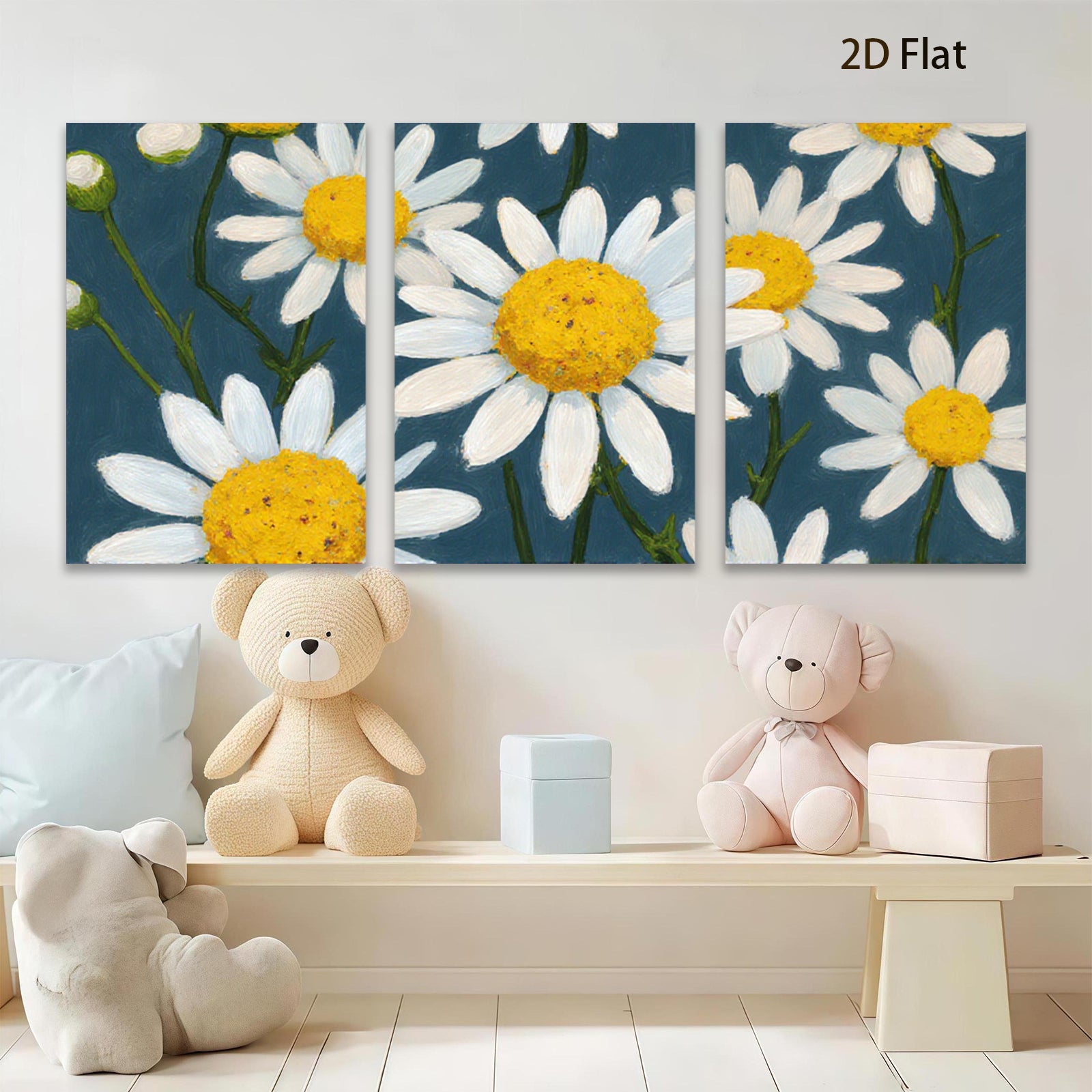 2D flat 1pc Vibrant Daisy Field Botanical Wall Art Decor for Living Room Bedroom Modern Farmhouse Style Gallery Wrapped Canvas Prints Ready to Hang