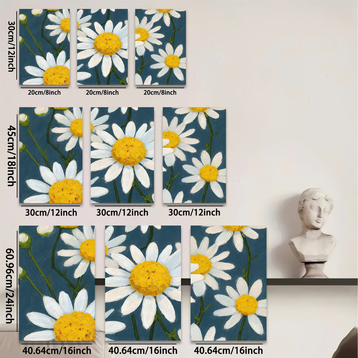 2D flat 1pc Vibrant Daisy Field Botanical Wall Art Decor for Living Room Bedroom Modern Farmhouse Style Gallery Wrapped Canvas Prints Ready to Hang
