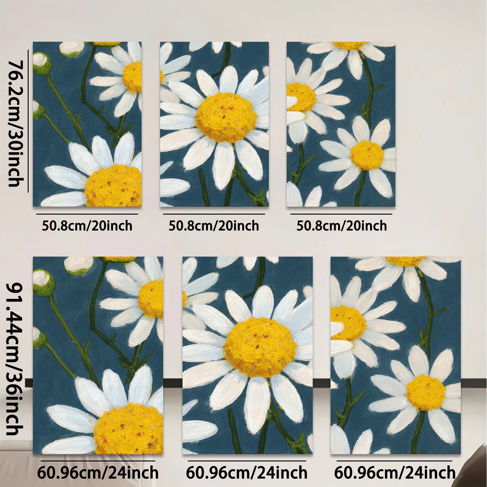 2D flat 1pc Vibrant Daisy Field Botanical Wall Art Decor for Living Room Bedroom Modern Farmhouse Style Gallery Wrapped Canvas Prints Ready to Hang