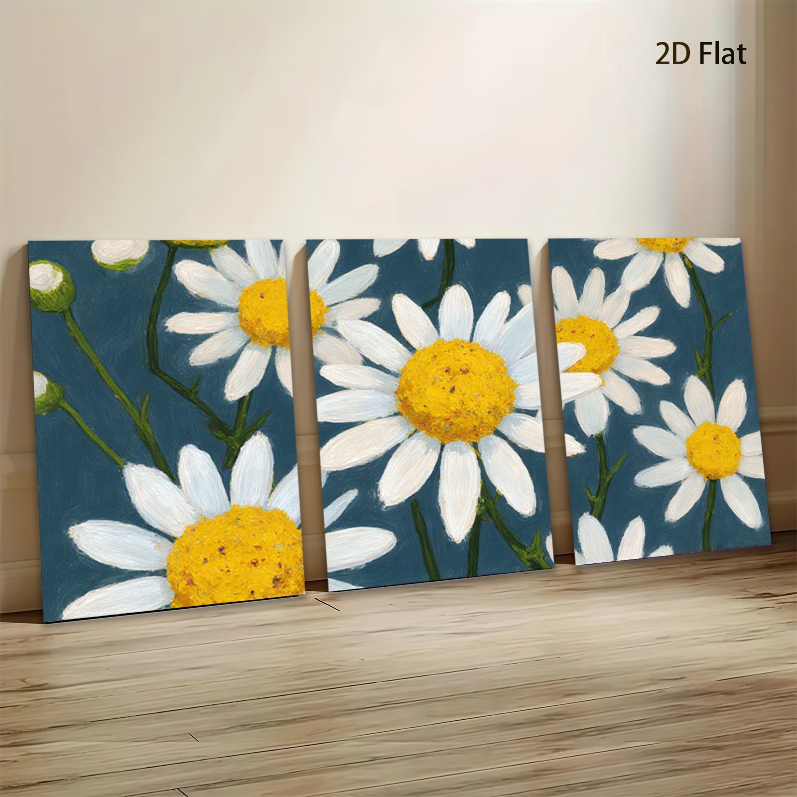 2D flat 1pc Vibrant Daisy Field Botanical Wall Art Decor for Living Room Bedroom Modern Farmhouse Style Gallery Wrapped Canvas Prints Ready to Hang