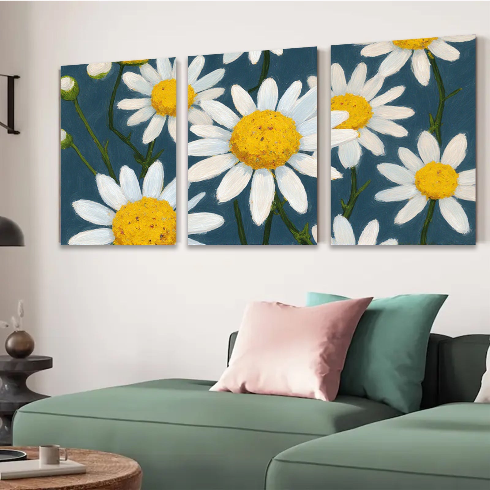 2D flat 1pc Vibrant Daisy Field Botanical Wall Art Decor for Living Room Bedroom Modern Farmhouse Style Gallery Wrapped Canvas Prints Ready to Hang