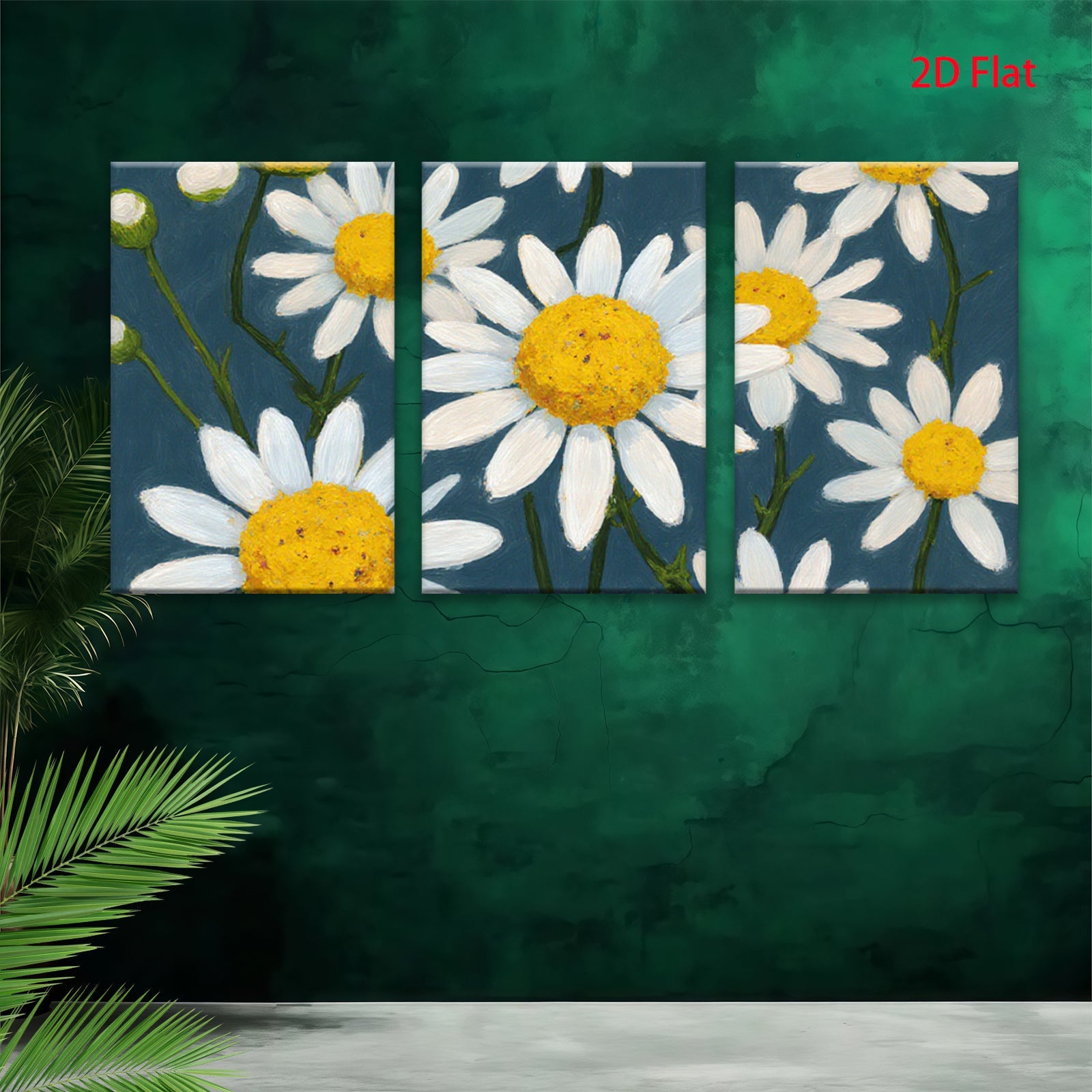 2D flat 1pc Vibrant Daisy Field Botanical Wall Art Decor for Living Room Bedroom Modern Farmhouse Style Gallery Wrapped Canvas Prints Ready to Hang