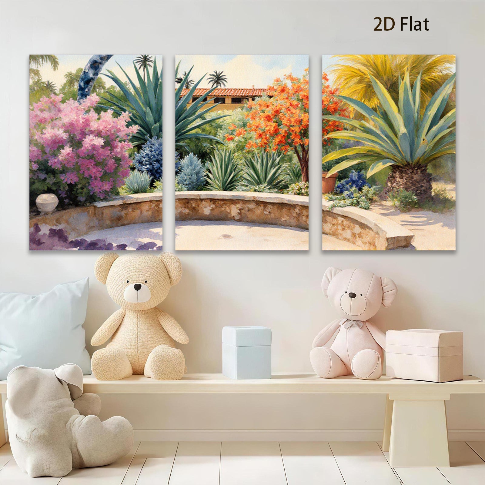 2D flat 1pc Vibrant Desert Bloom Garden Pathway Southwestern Style Living Room Bedroom Decor Wall Art Prints Canvas