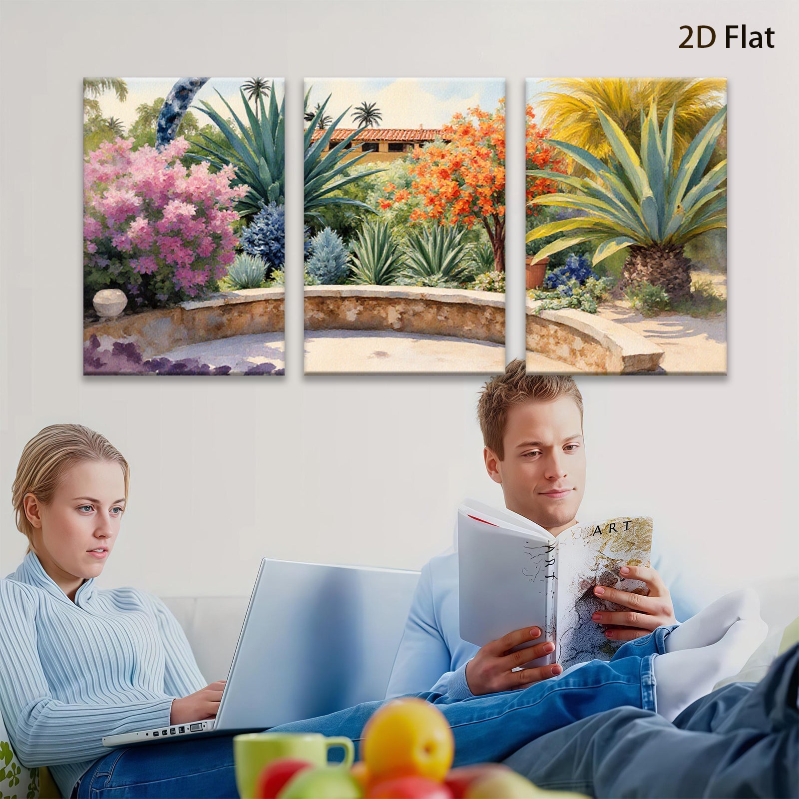 2D flat 1pc Vibrant Desert Bloom Garden Pathway Southwestern Style Living Room Bedroom Decor Wall Art Prints Canvas