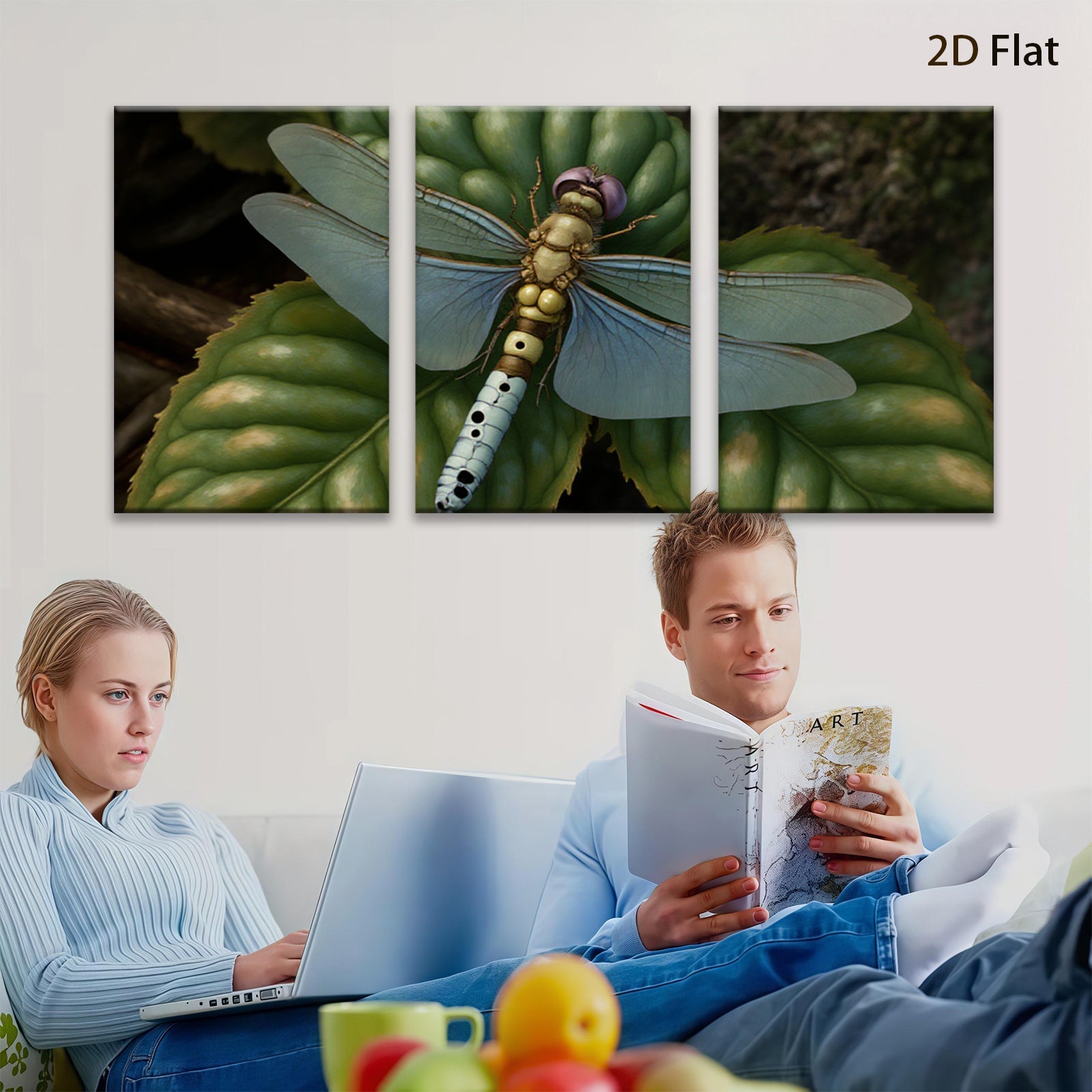 2D flat 1pc Vibrant Dragonfly on Lush Green Leaf Botanical Wall Art Living Room Bedroom Decor Gallery Wrapped Canvas Prints Modern Farmhouse Style Trending Now
