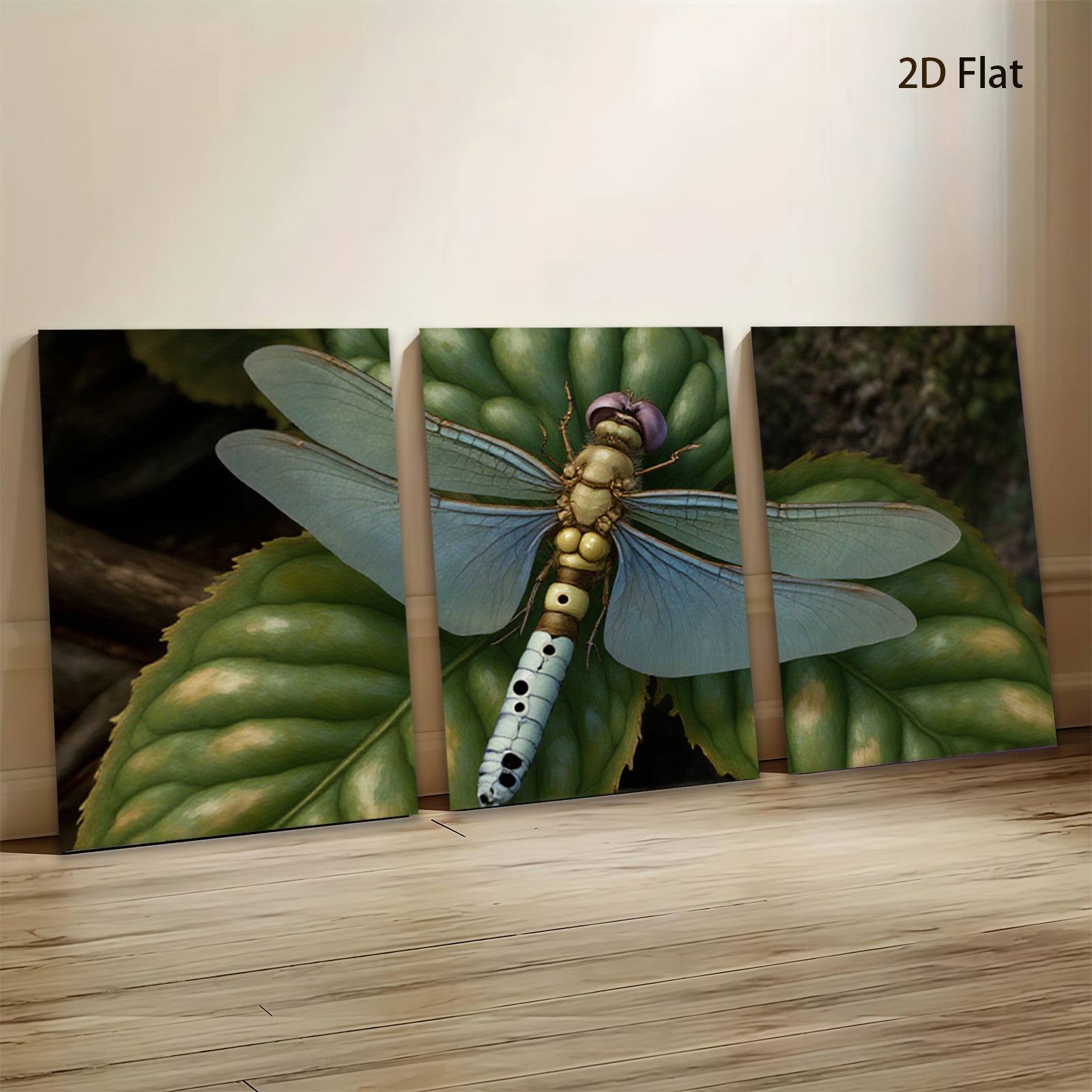 2D flat 1pc Vibrant Dragonfly on Lush Green Leaf Botanical Wall Art Living Room Bedroom Decor Gallery Wrapped Canvas Prints Modern Farmhouse Style Trending Now