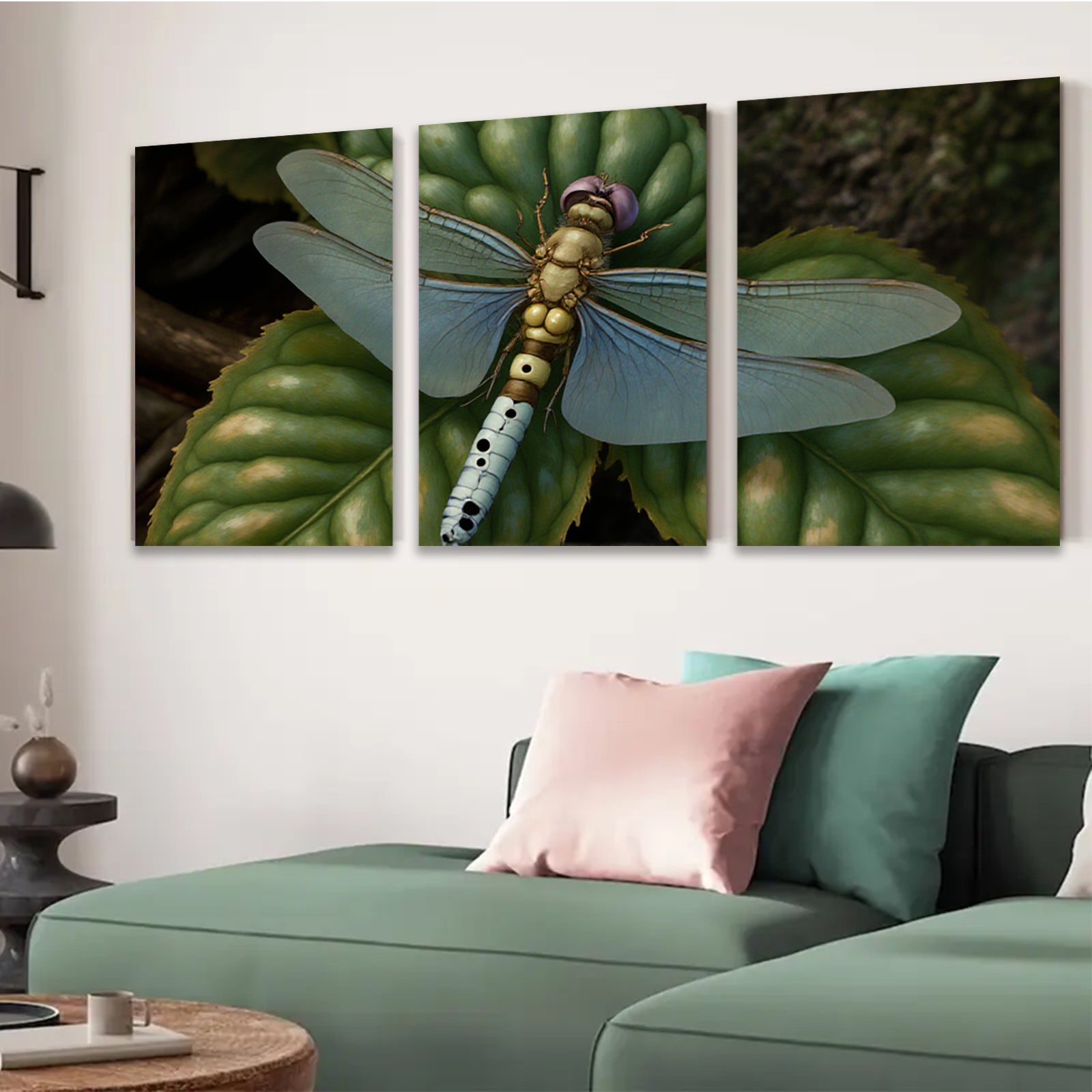 2D flat 1pc Vibrant Dragonfly on Lush Green Leaf Botanical Wall Art Living Room Bedroom Decor Gallery Wrapped Canvas Prints Modern Farmhouse Style Trending Now