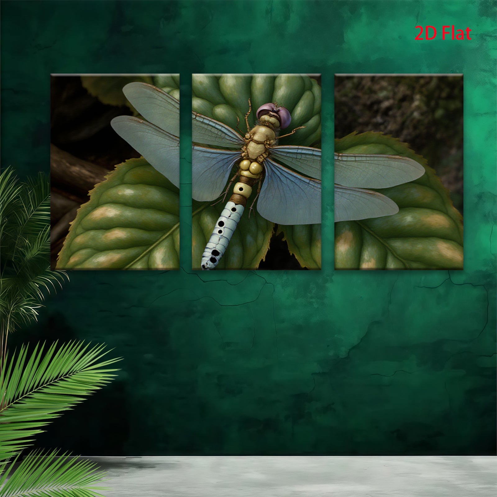 2D flat 1pc Vibrant Dragonfly on Lush Green Leaf Botanical Wall Art Living Room Bedroom Decor Gallery Wrapped Canvas Prints Modern Farmhouse Style Trending Now
