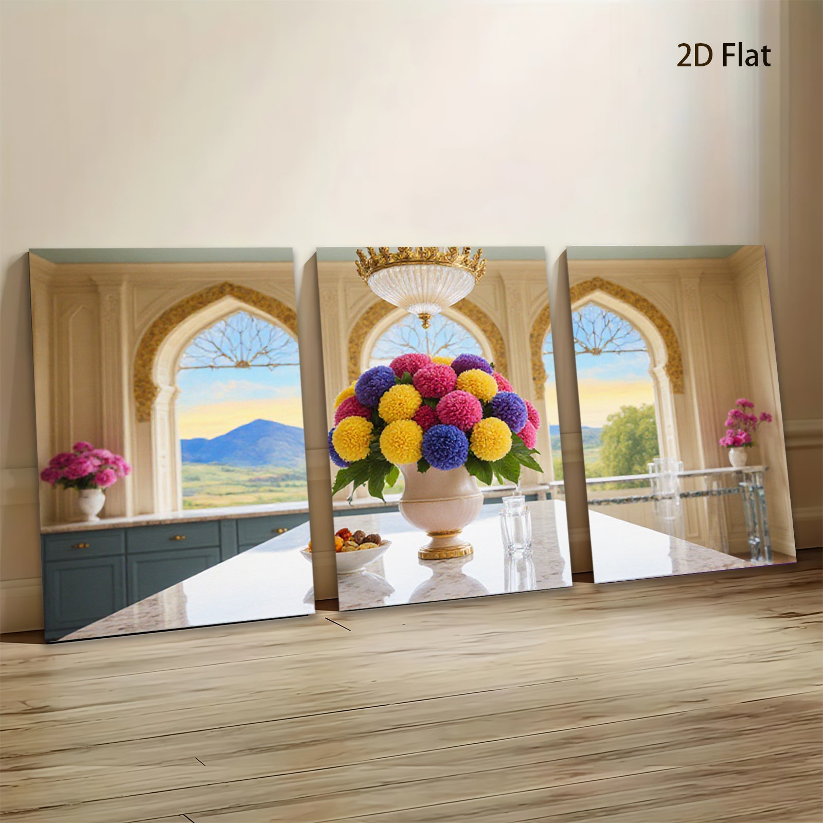 2D flat 1pc Vibrant Floral Kitchen View Farmhouse Wall Decor Rustic Dining Room Art Canvas Prints for Living Room Bedroom Modern Gallery Wrapped Teal Accents