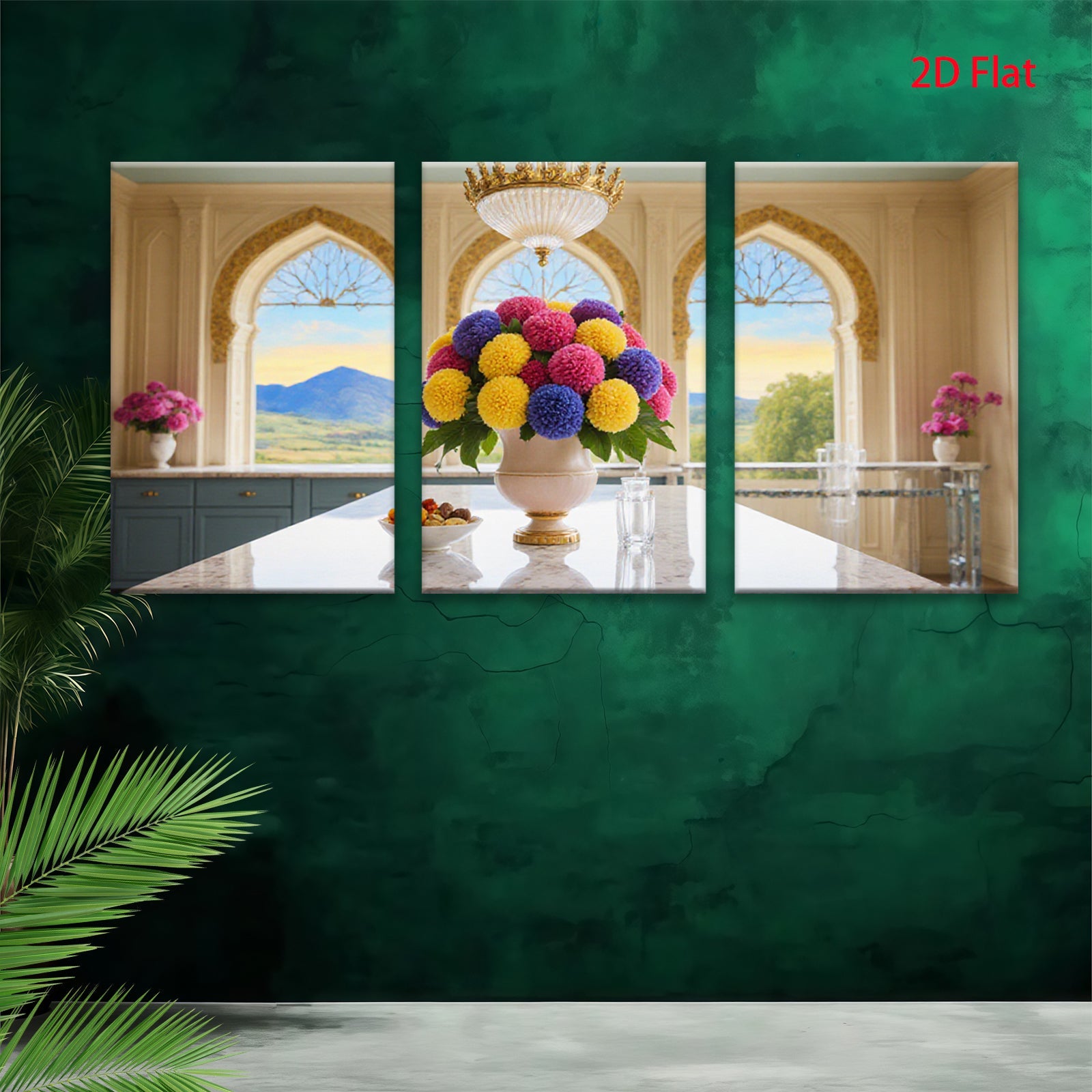2D flat 1pc Vibrant Floral Kitchen View Farmhouse Wall Decor Rustic Dining Room Art Canvas Prints for Living Room Bedroom Modern Gallery Wrapped Teal Accents