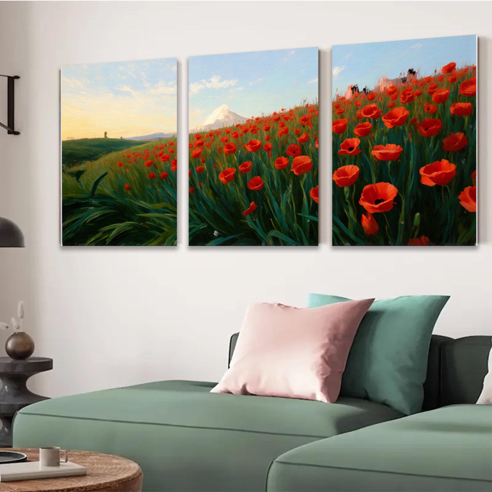 2D flat 1pc Vibrant Floral Landscape Mountain View Wall Art Decor for Living Room Bedroom Modern Farmhouse Rustic Style Canvas Prints Home Decorations