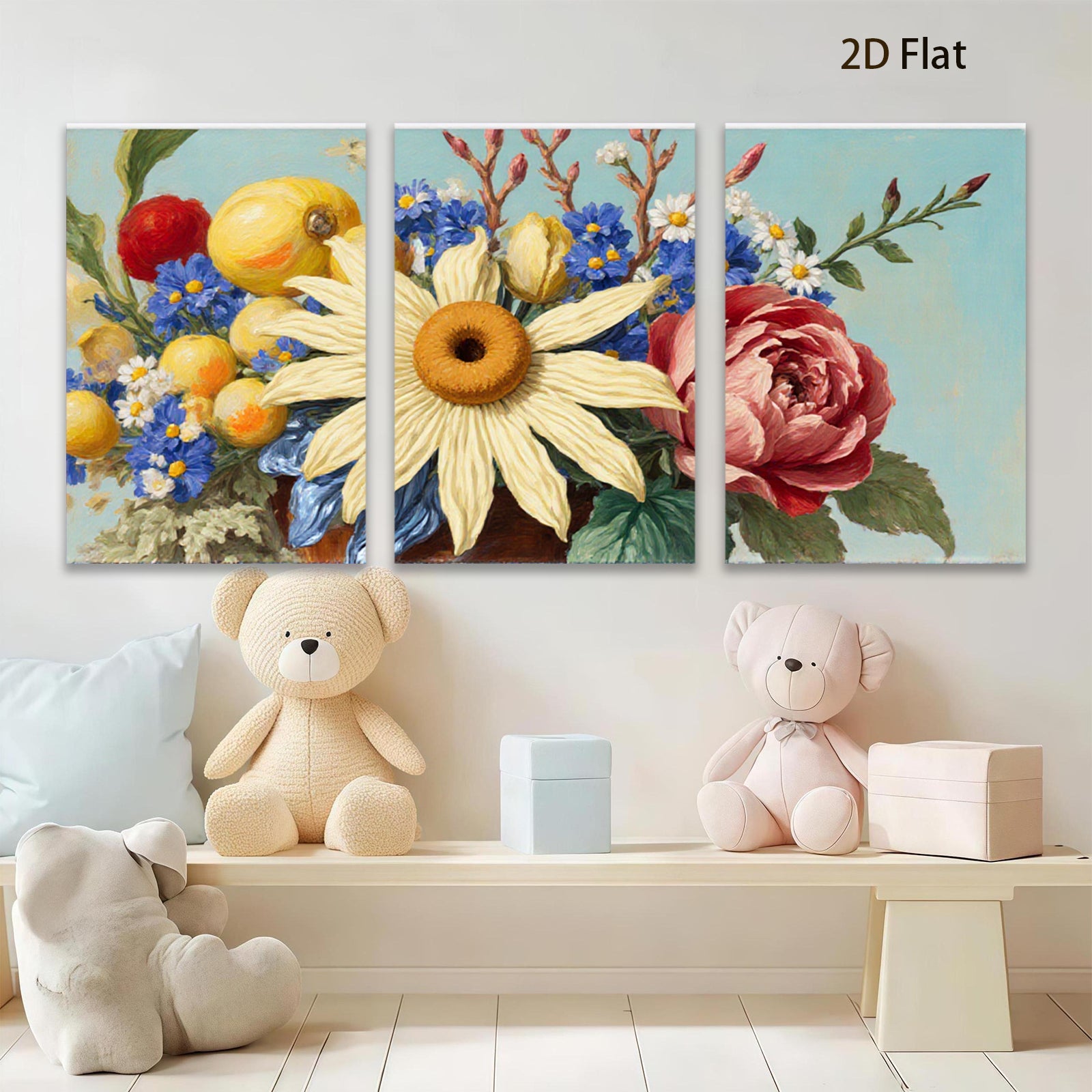 2D flat 1pc Vibrant Floral Still Life Bouquet Artwork Wall Decor Living Room Bedroom Kitchen Home Office Gallery Wrapped Canvas Prints Modern Farmhouse Style