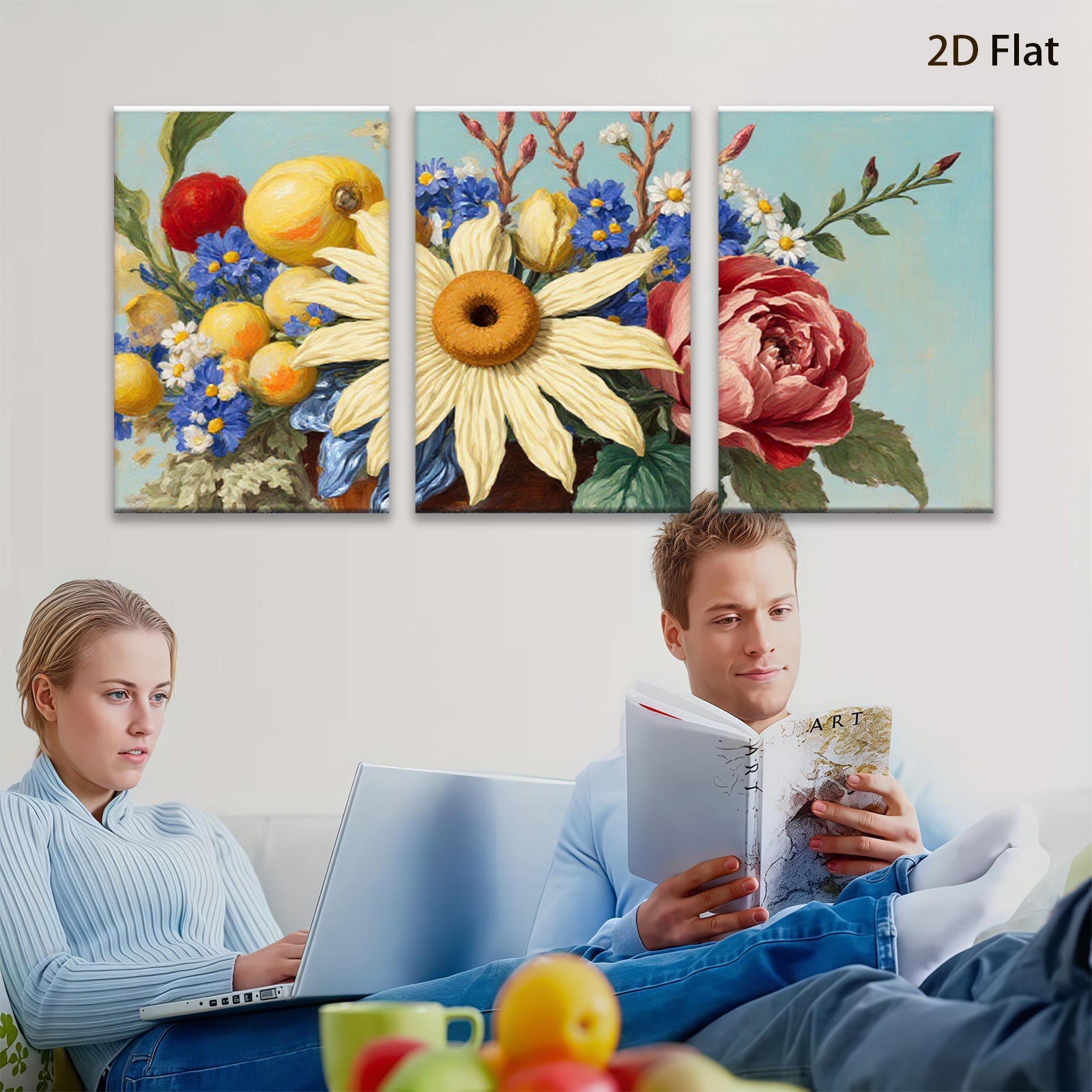 2D flat 1pc Vibrant Floral Still Life Bouquet Artwork Wall Decor Living Room Bedroom Kitchen Home Office Gallery Wrapped Canvas Prints Modern Farmhouse Style