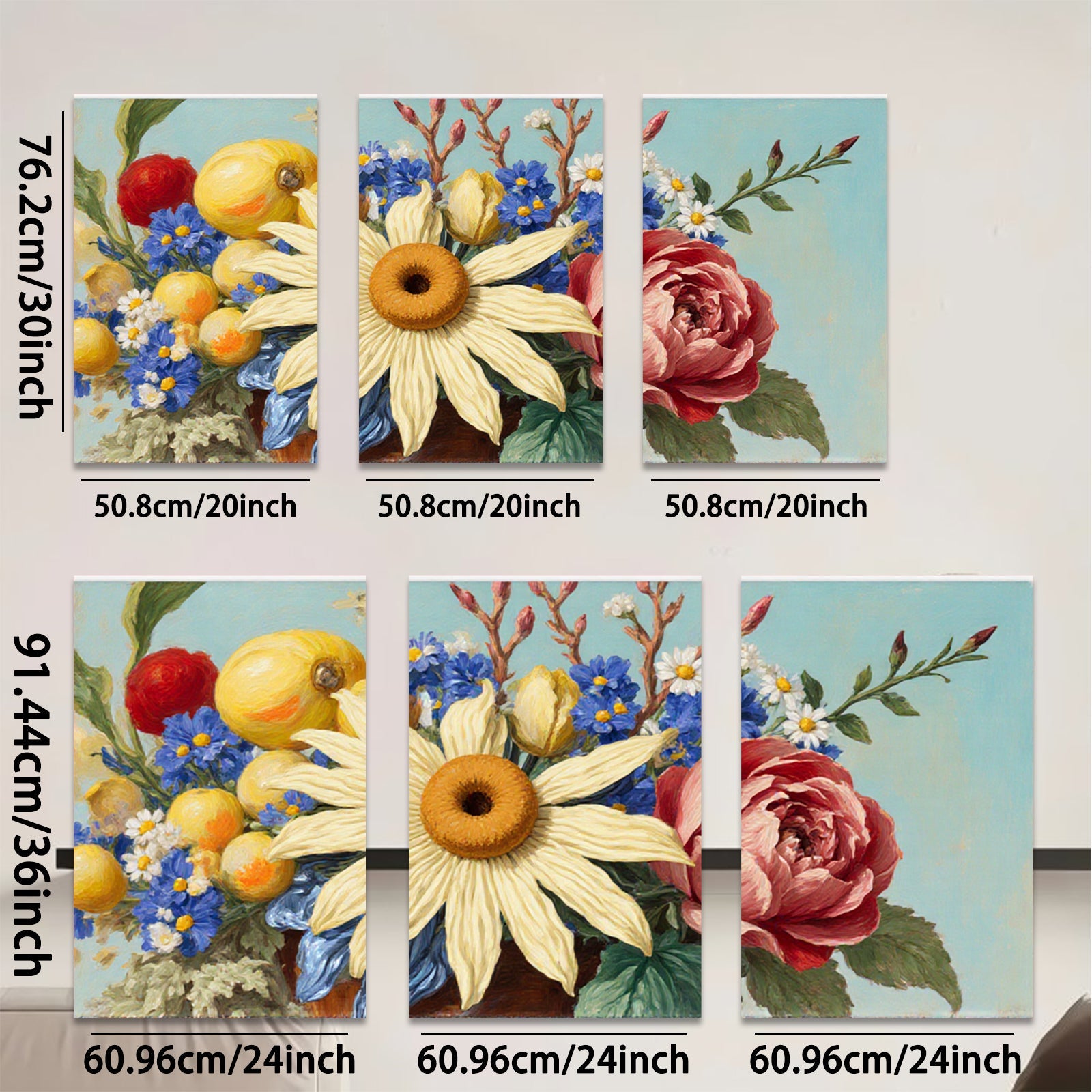 2D flat 1pc Vibrant Floral Still Life Bouquet Artwork Wall Decor Living Room Bedroom Kitchen Home Office Gallery Wrapped Canvas Prints Modern Farmhouse Style