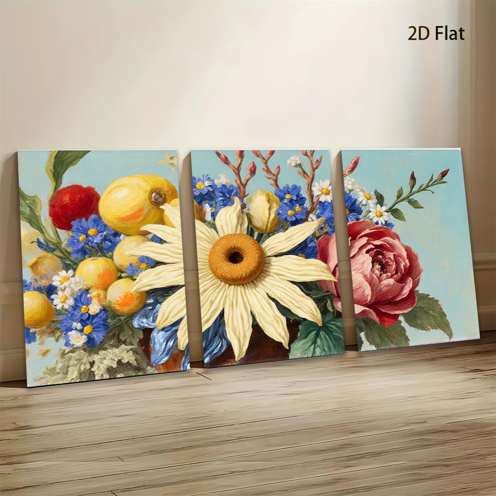 2D flat 1pc Vibrant Floral Still Life Bouquet Artwork Wall Decor Living Room Bedroom Kitchen Home Office Gallery Wrapped Canvas Prints Modern Farmhouse Style