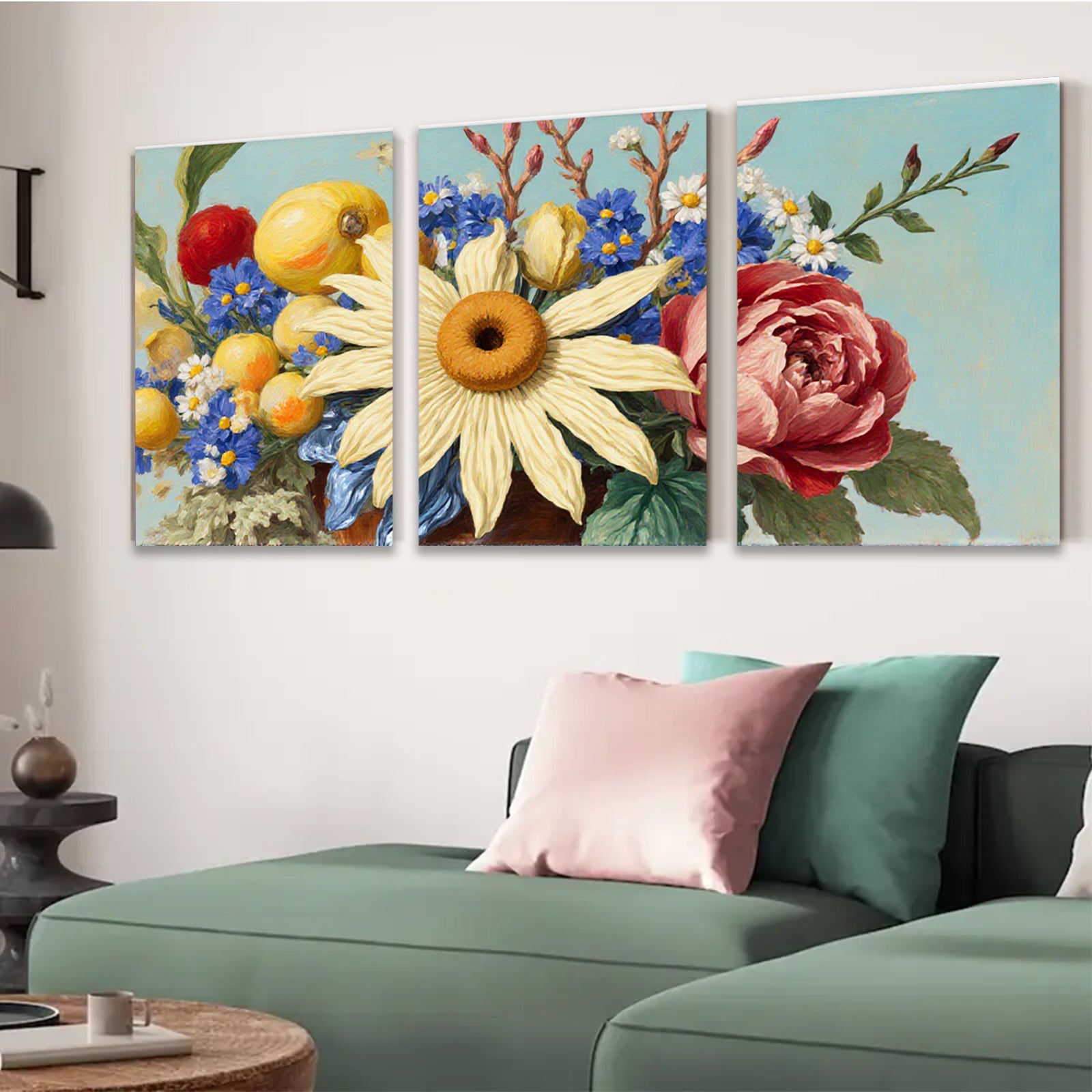 2D flat 1pc Vibrant Floral Still Life Bouquet Artwork Wall Decor Living Room Bedroom Kitchen Home Office Gallery Wrapped Canvas Prints Modern Farmhouse Style