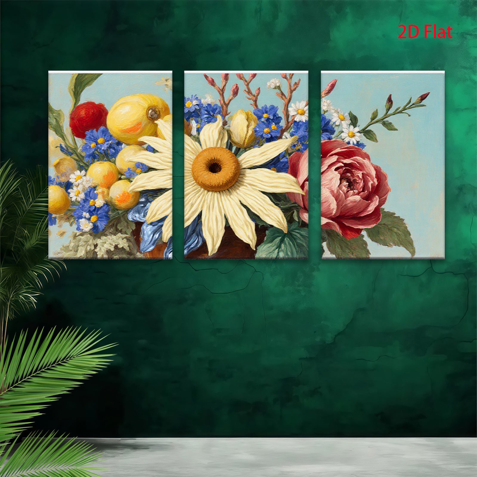 2D flat 1pc Vibrant Floral Still Life Bouquet Artwork Wall Decor Living Room Bedroom Kitchen Home Office Gallery Wrapped Canvas Prints Modern Farmhouse Style