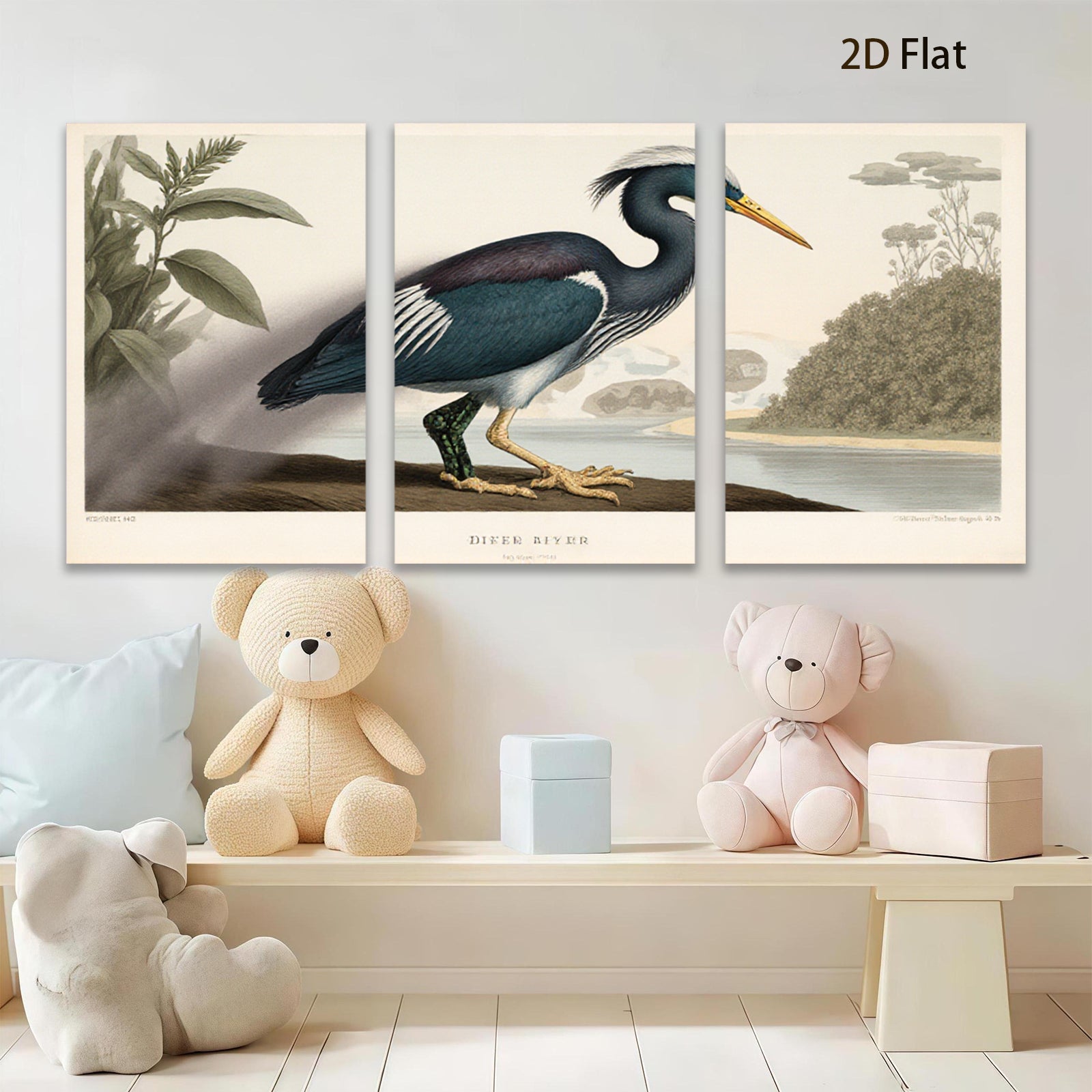 2D flat 1pc Vibrant Great Blue Heron Bird Portrait Wall Art Decor Living Room Bedroom Home Office Canvas Prints Modern Farmhouse Style