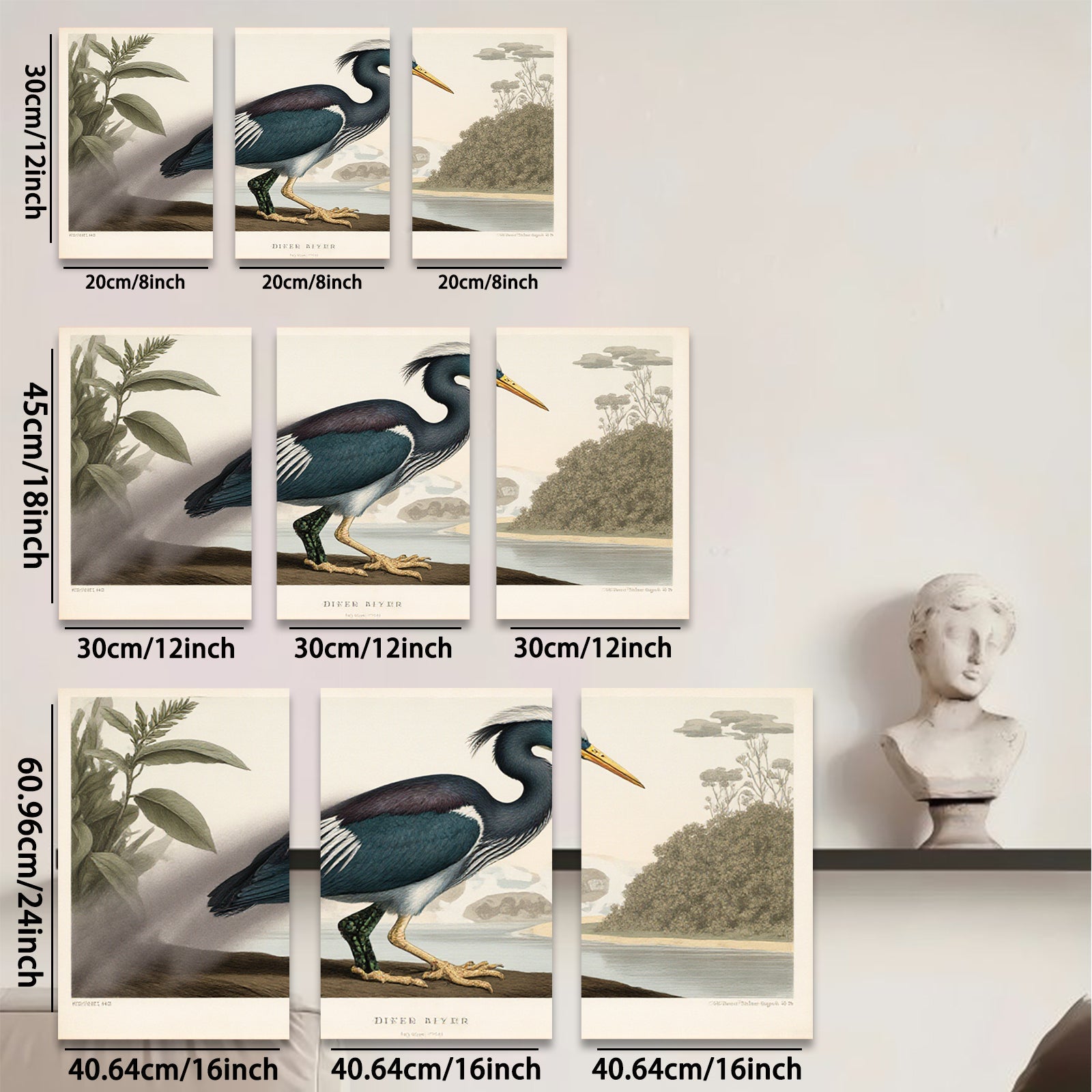 2D flat 1pc Vibrant Great Blue Heron Bird Portrait Wall Art Decor Living Room Bedroom Home Office Canvas Prints Modern Farmhouse Style