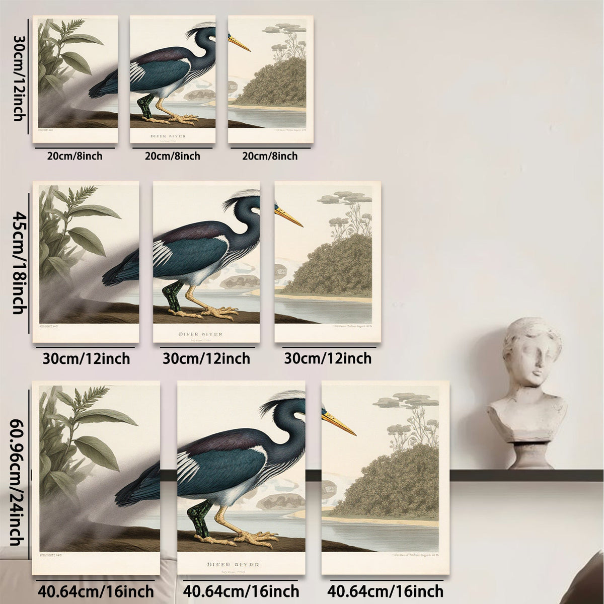 2D flat 1pc Vibrant Great Blue Heron Bird Portrait Wall Art Decor Living Room Bedroom Home Office Canvas Prints Modern Farmhouse Style