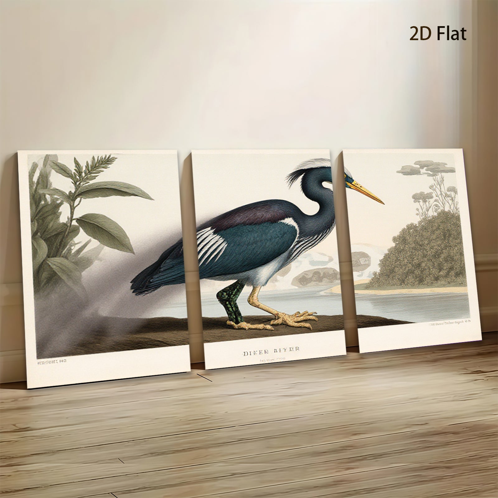 2D flat 1pc Vibrant Great Blue Heron Bird Portrait Wall Art Decor Living Room Bedroom Home Office Canvas Prints Modern Farmhouse Style